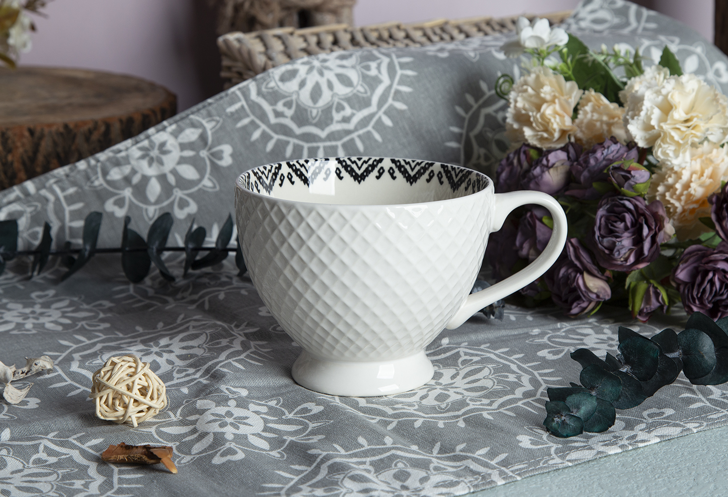 CHANGSHA HAPPY GO Embossed Ceramic Teacups with Floral Print | happygodinnerware.com