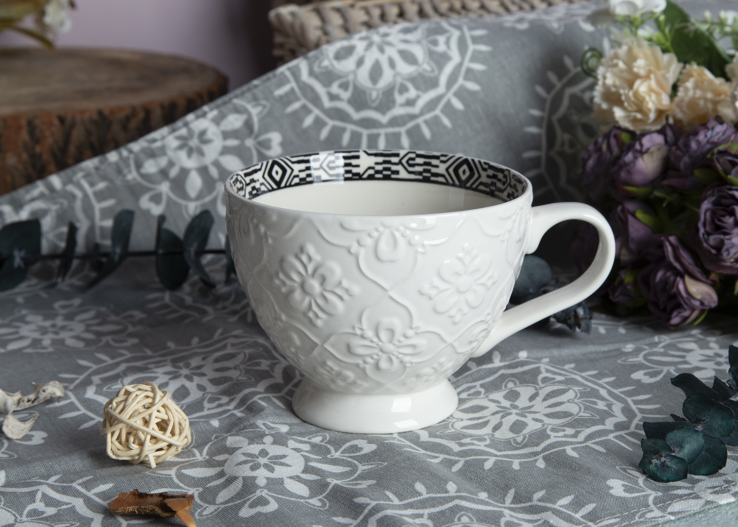 CHANGSHA HAPPY GO Embossed Ceramic Teacups with Floral Print | happygodinnerware.com