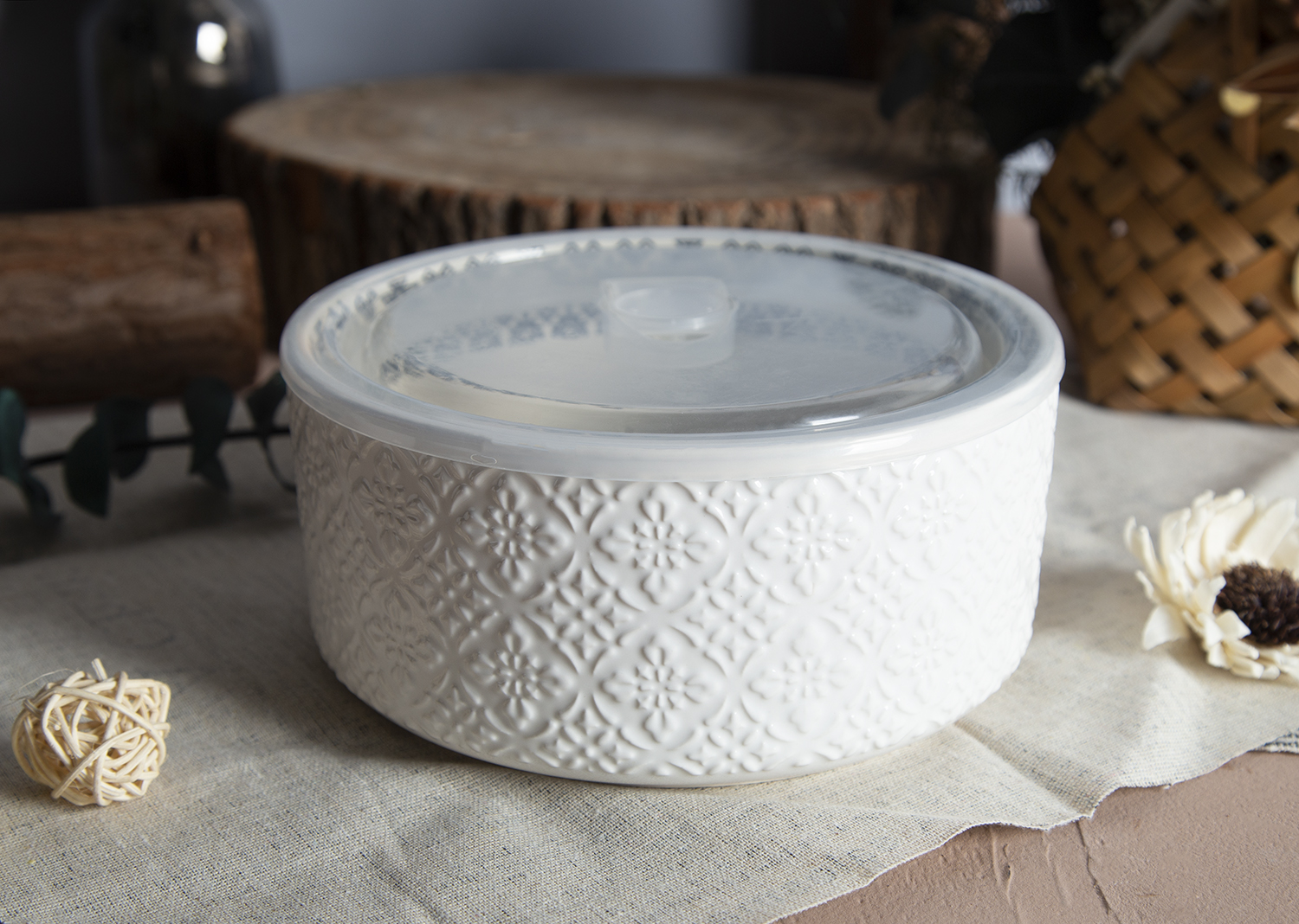 CHANGSHA HAPPY GO Embossed Ceramic Storage Bowls with Lids | happygodinnerware.com