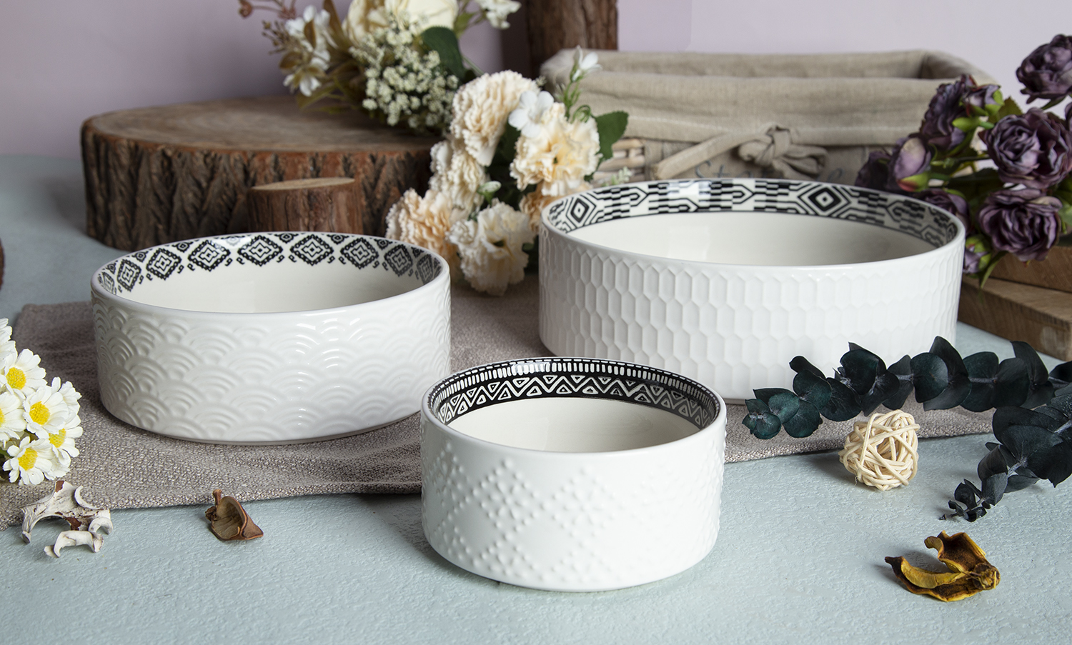CHANGSHA HAPPY GO Embossed Ceramic Bowls in Stoneware | happygodinnerware.com
