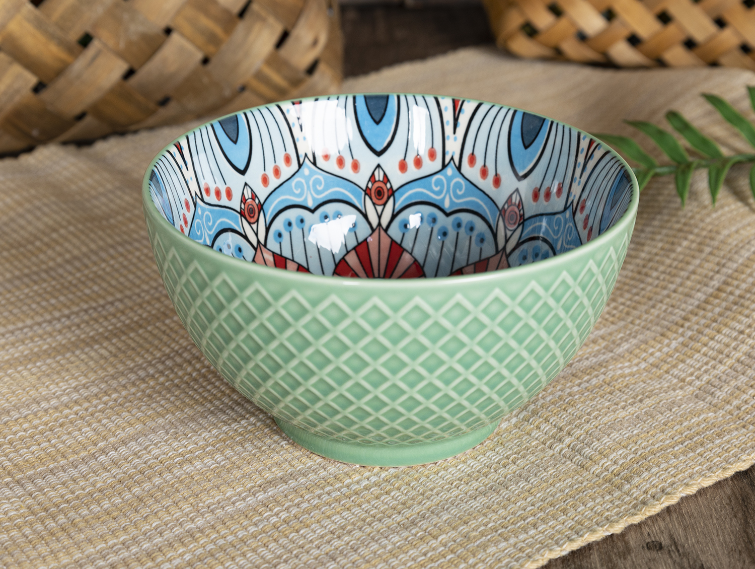 CHANGSHA HAPPY GO Mediterranean Mosaic Pattern Stoneware Dinnerware Set with Colorful Interior Decals |happygodinnerware.com