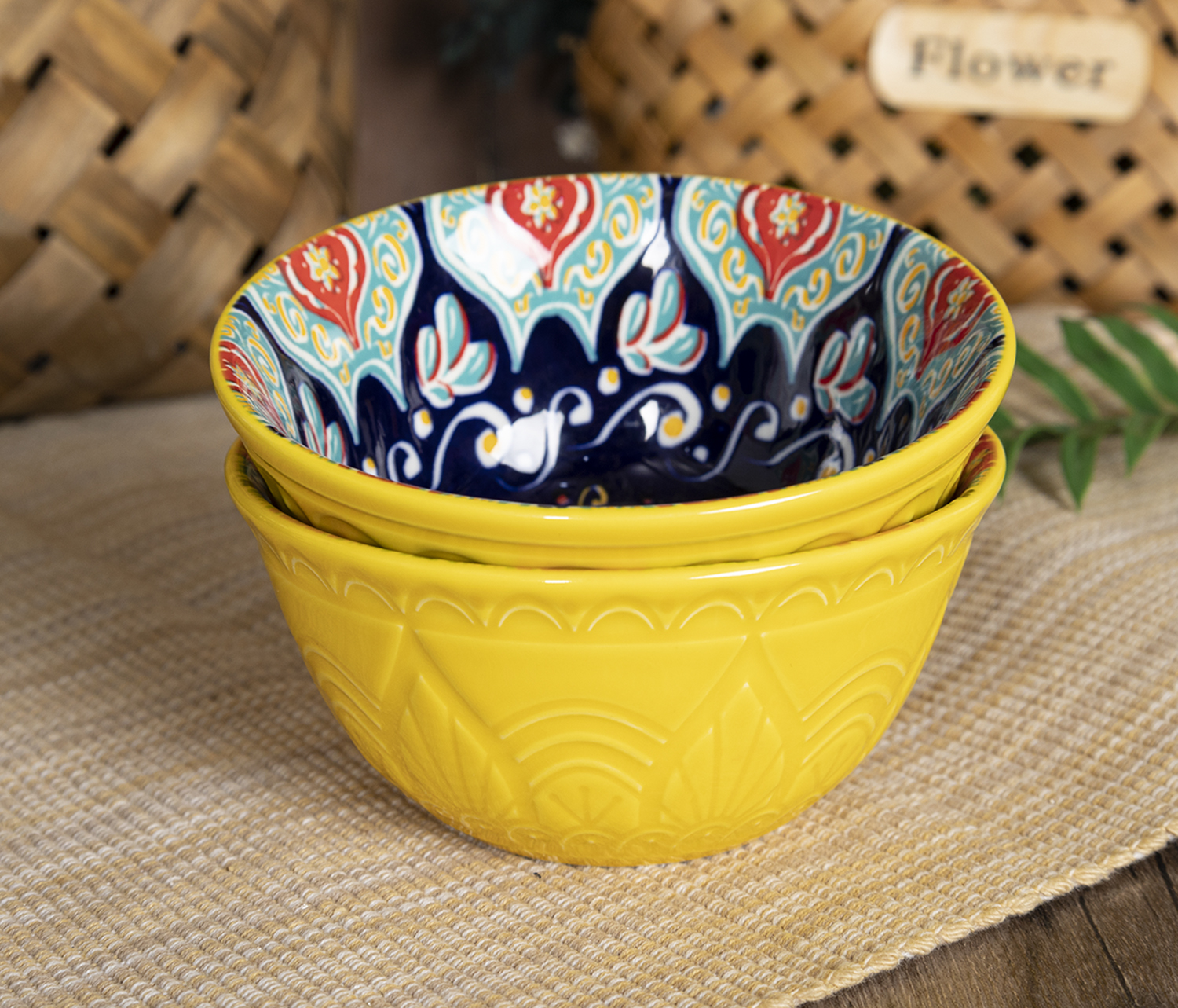 CHANGSHA HAPPY GO Mediterranean Mosaic Pattern Stoneware Dinnerware Set with Colorful Interior Decals |happygodinnerware.com
