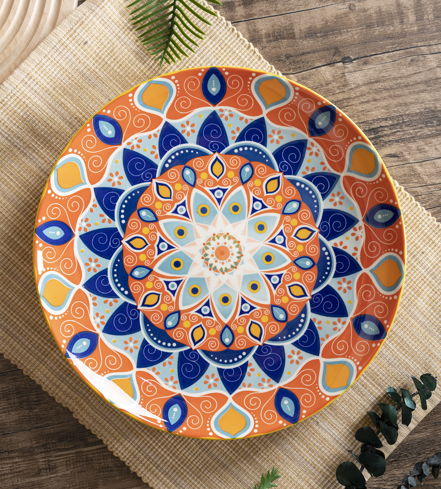 CHANGSHA HAPPY GO Mediterranean Mosaic Pattern Stoneware Dinnerware Set with Colorful Interior Decals |happygodinnerware.com