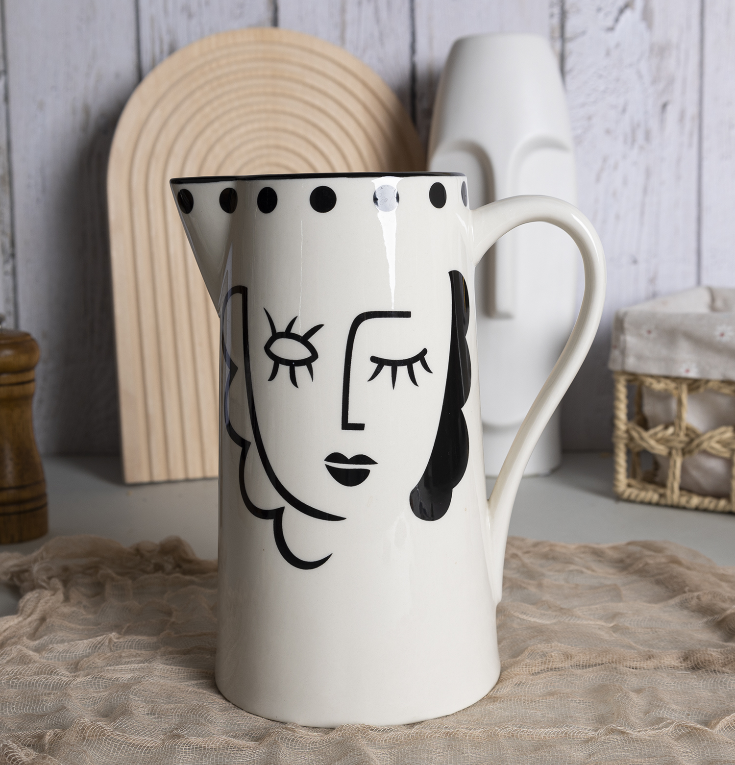 CHANGSHA HAPPY GO Abstract Face Art Stoneware Tea and Dinnerware Set with Monochrome Decals |happygodinnerware.com