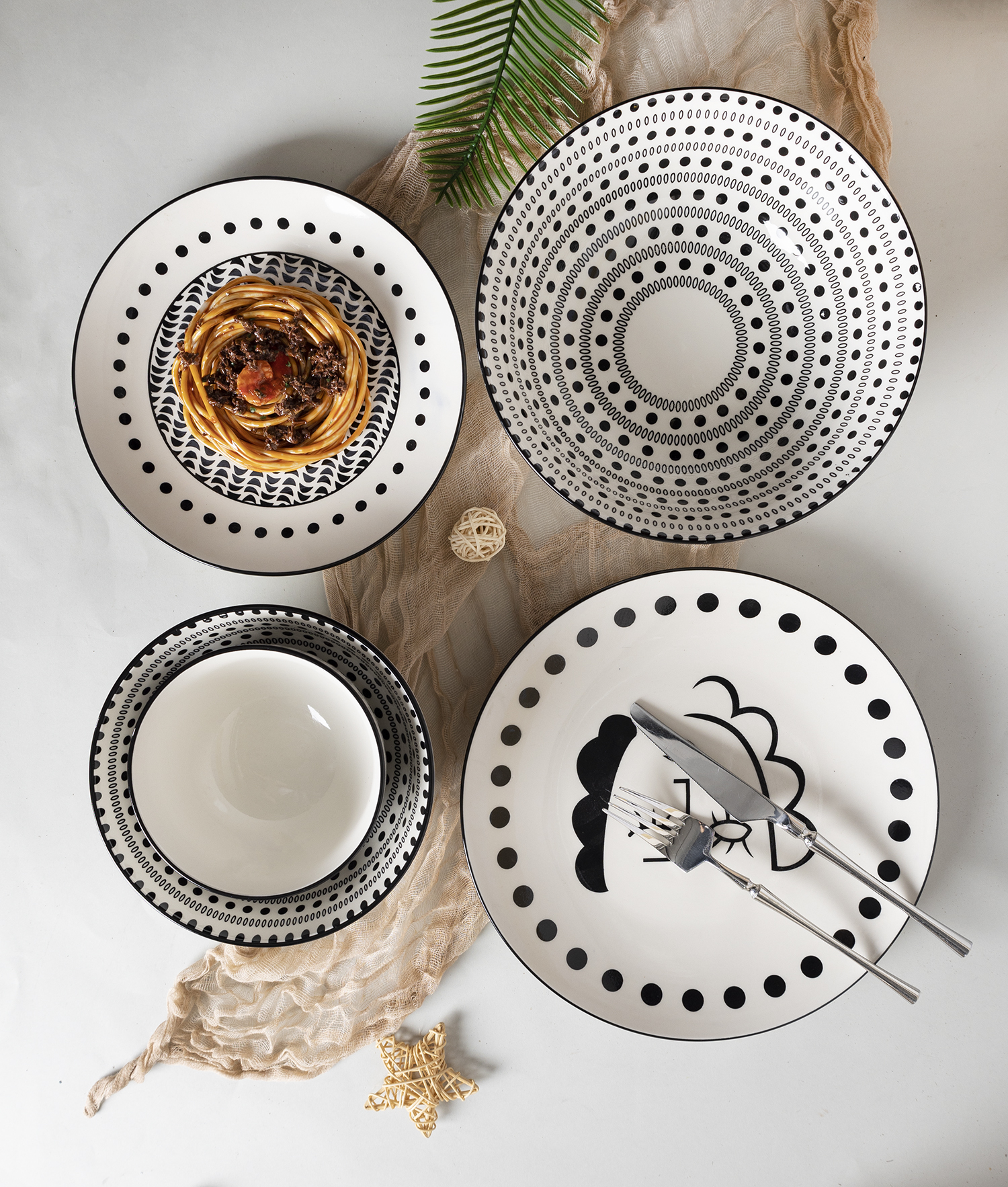 CHANGSHA HAPPY GO Abstract Face Art Stoneware Tea and Dinnerware Set with Monochrome Decals |happygodinnerware.com