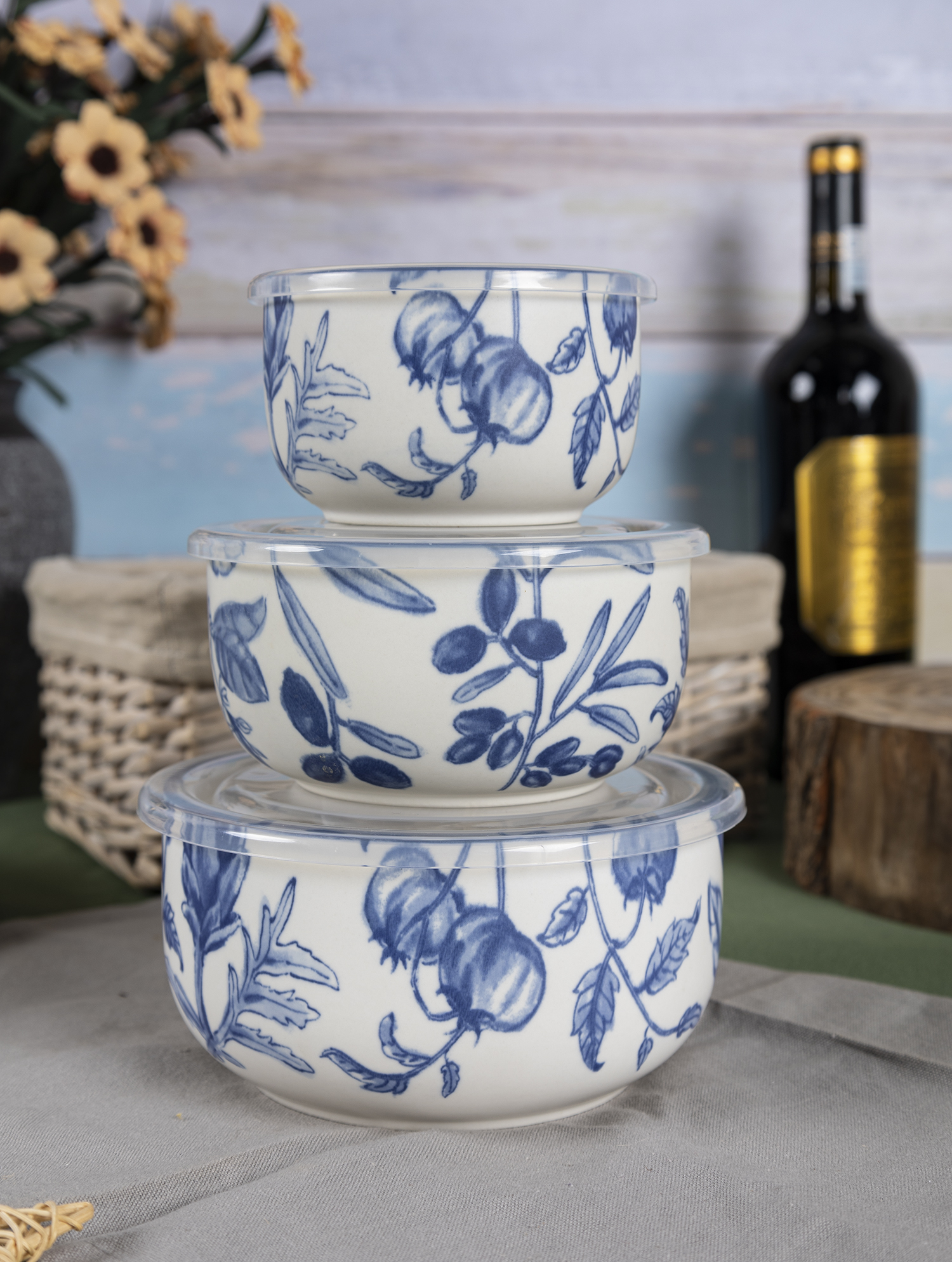 CHANGSHA HAPPY GO Rustic Countryside Blue Floral Stoneware Decal Dinnerware Set with Plates, Bowls, Pitcher and Storage Canisters |happygodinnerware.com