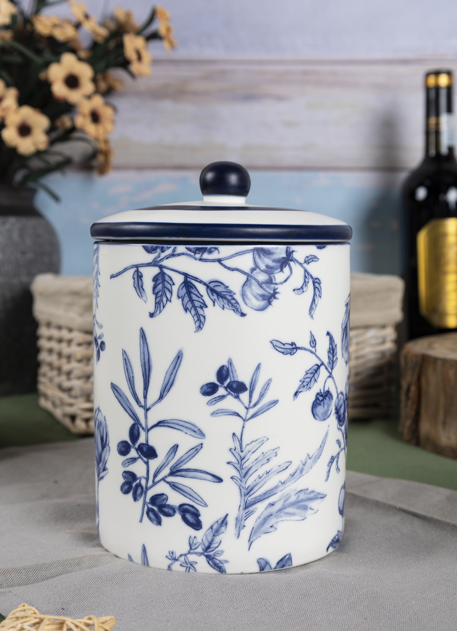 CHANGSHA HAPPY GO Rustic Countryside Blue Floral Stoneware Decal Dinnerware Set with Plates, Bowls, Pitcher and Storage Canisters |happygodinnerware.com