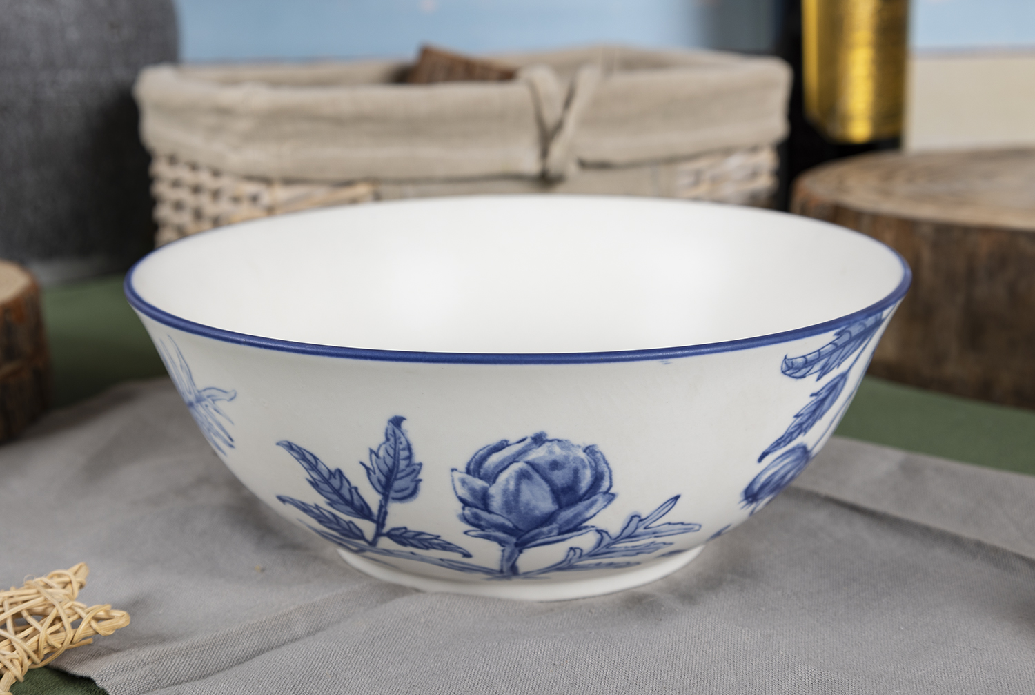 CHANGSHA HAPPY GO Rustic Countryside Blue Floral Stoneware Decal Dinnerware Set with Plates, Bowls, Pitcher and Storage Canisters |happygodinnerware.com