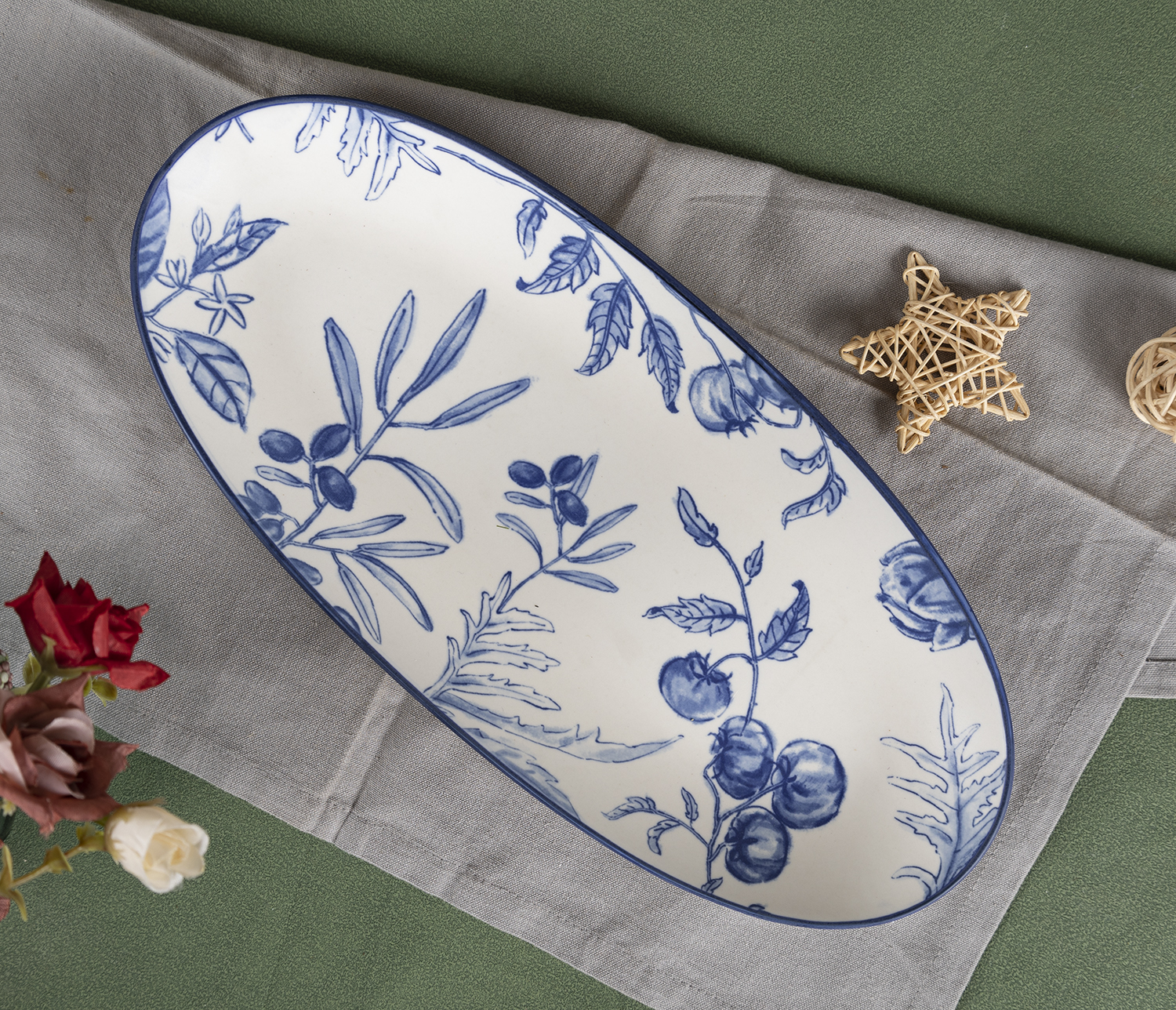 CHANGSHA HAPPY GO Rustic Countryside Blue Floral Stoneware Decal Dinnerware Set with Plates, Bowls, Pitcher and Storage Canisters |happygodinnerware.com