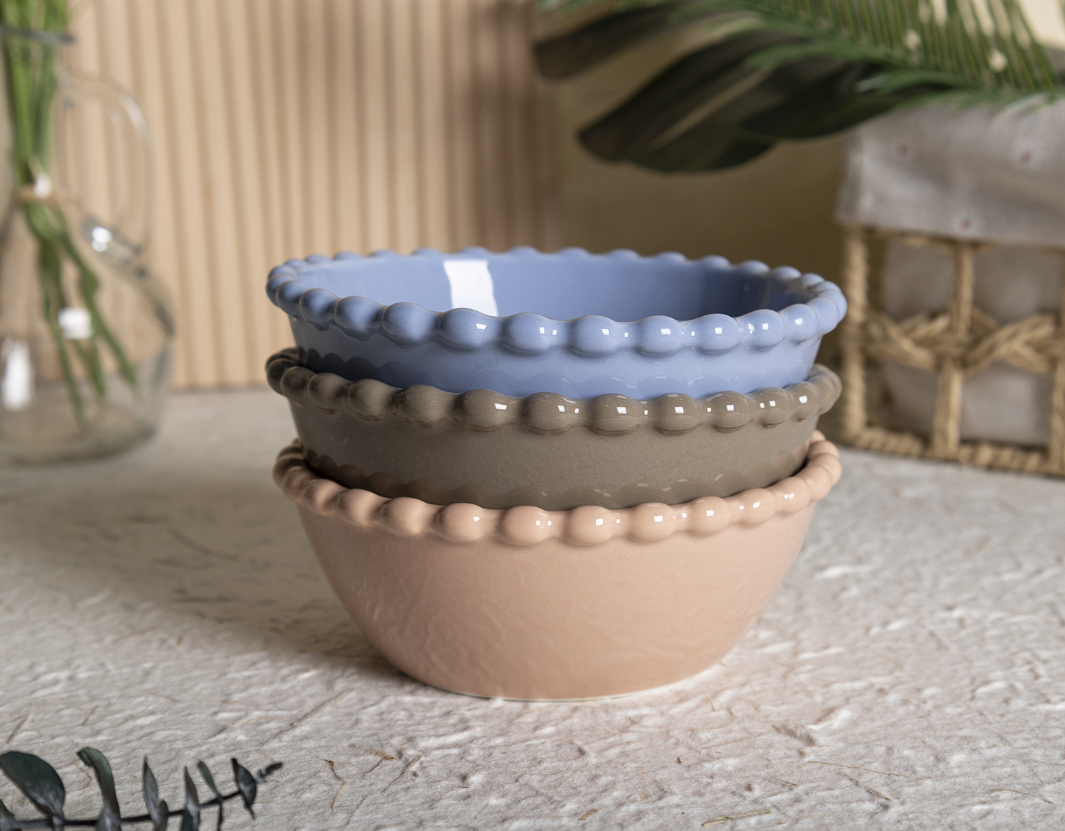 CHANGSHA HAPPY GO  Colorful Embossed Rim New Bone China Dinnerware Set with Glossy Glaze and Beaded Edge Accents |Dopamine Series Ceramics  |happygodinnerware.com