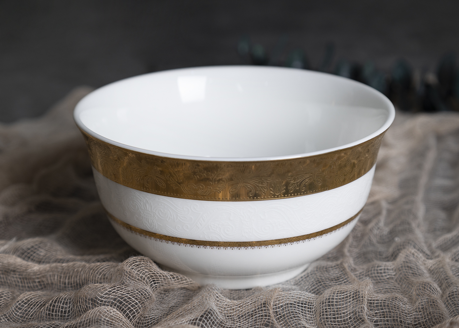 CHANGSHA HAPPY GO  Luxury Bone China Dinnerware Set with Elegant Embossed Gold Rim and Classic White Finish |happygodinnerware.com