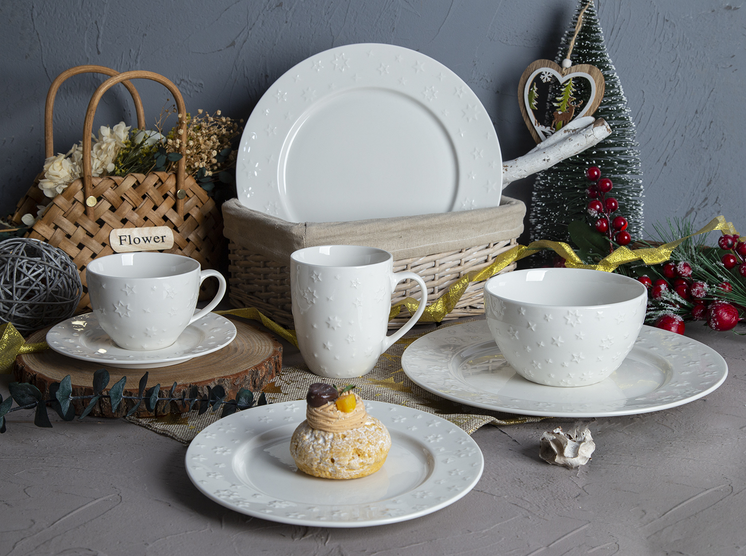 CHANGSHA HAPPY GO Leaf Embossed Stoneware Dinner Set | Reactive Glaze Finish | happygodinnerware.com