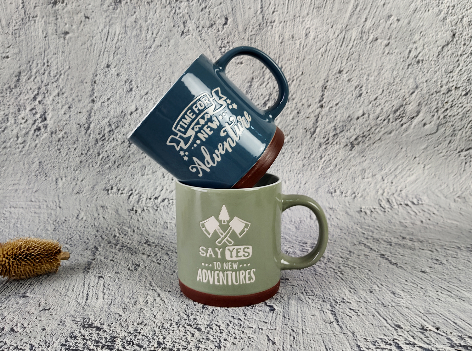 CHANGSHA HAPPY GO Outdoor Adventure Theme Stoneware Mugs with Underglaze Screen-Printed Typography | happygodinnerware.com