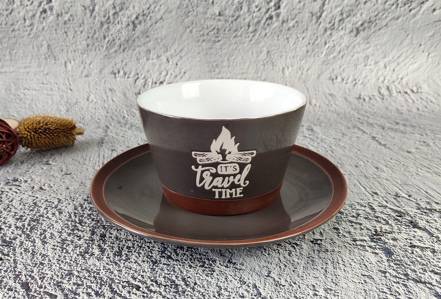 CHANGSHA HAPPY GO Outdoor Adventure Theme Stoneware Mugs with Underglaze Screen-Printed Typography | happygodinnerware.com