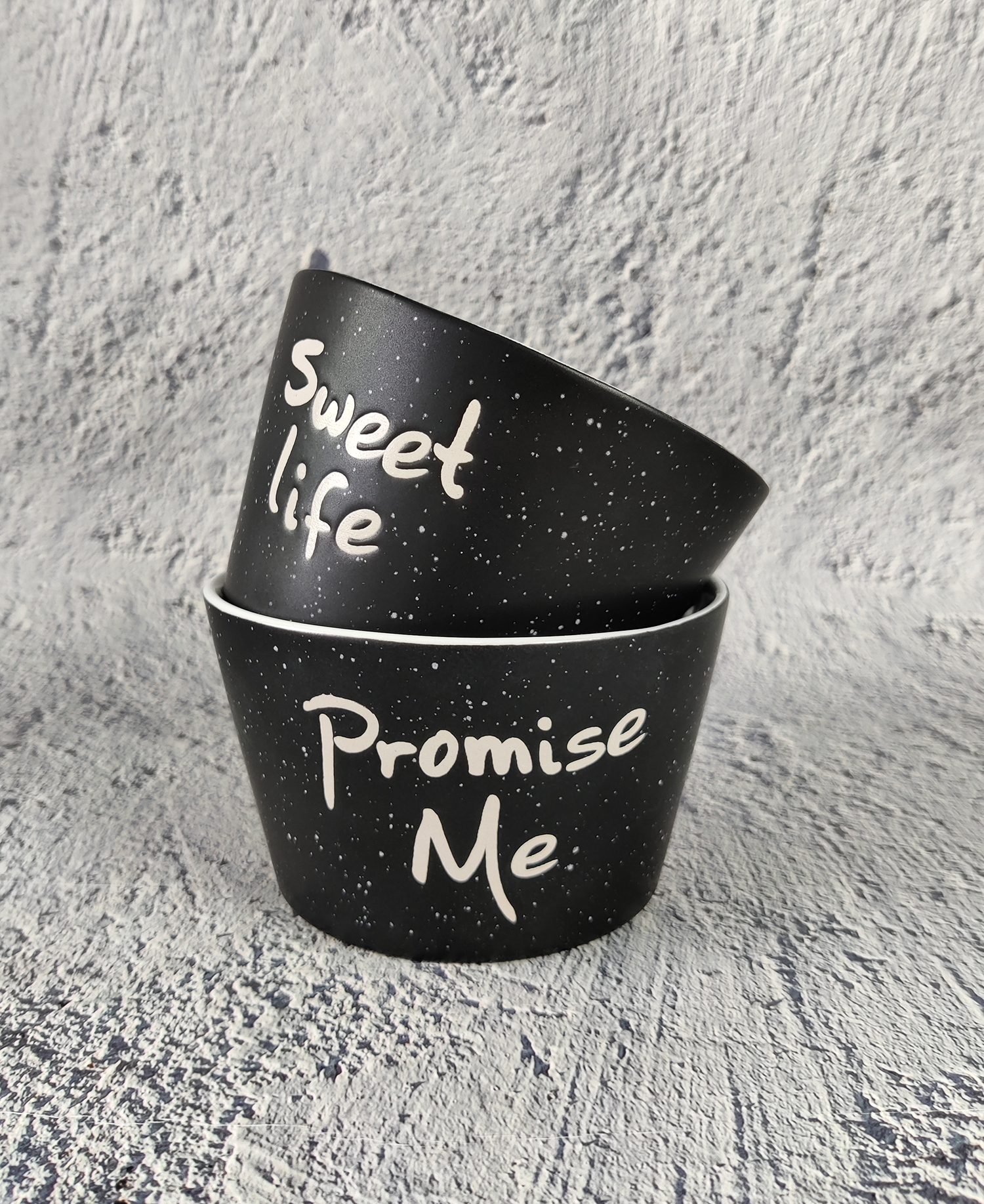 CHANGSHA HAPPY GO Black Speckled Glaze Stoneware with Underglaze Typography | happygodinnerware.com