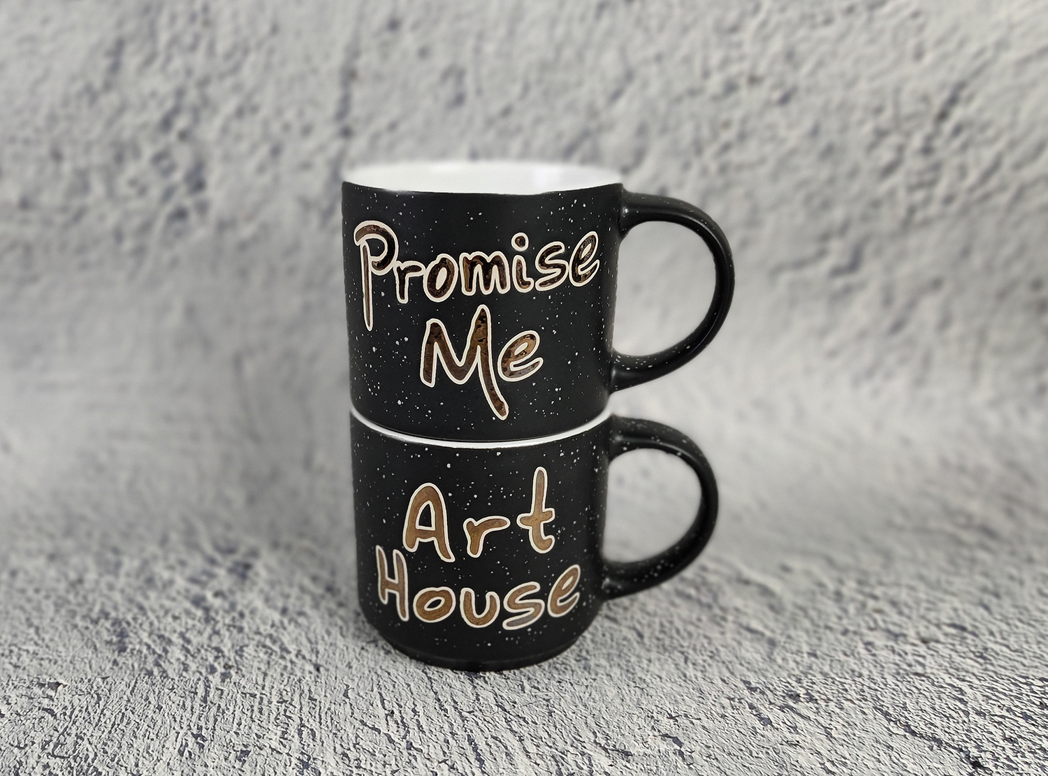 CHANGSHA HAPPY GO Black Speckled Glaze Stoneware with Underglaze Typography | happygodinnerware.com
