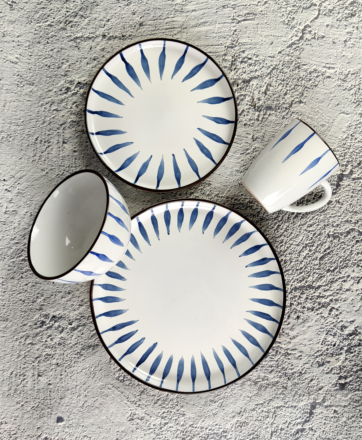 CHANGSHA HAPPY GO Hand-Painted Blue Stripe Stoneware Dinnerware Set | happygodinnerware.com