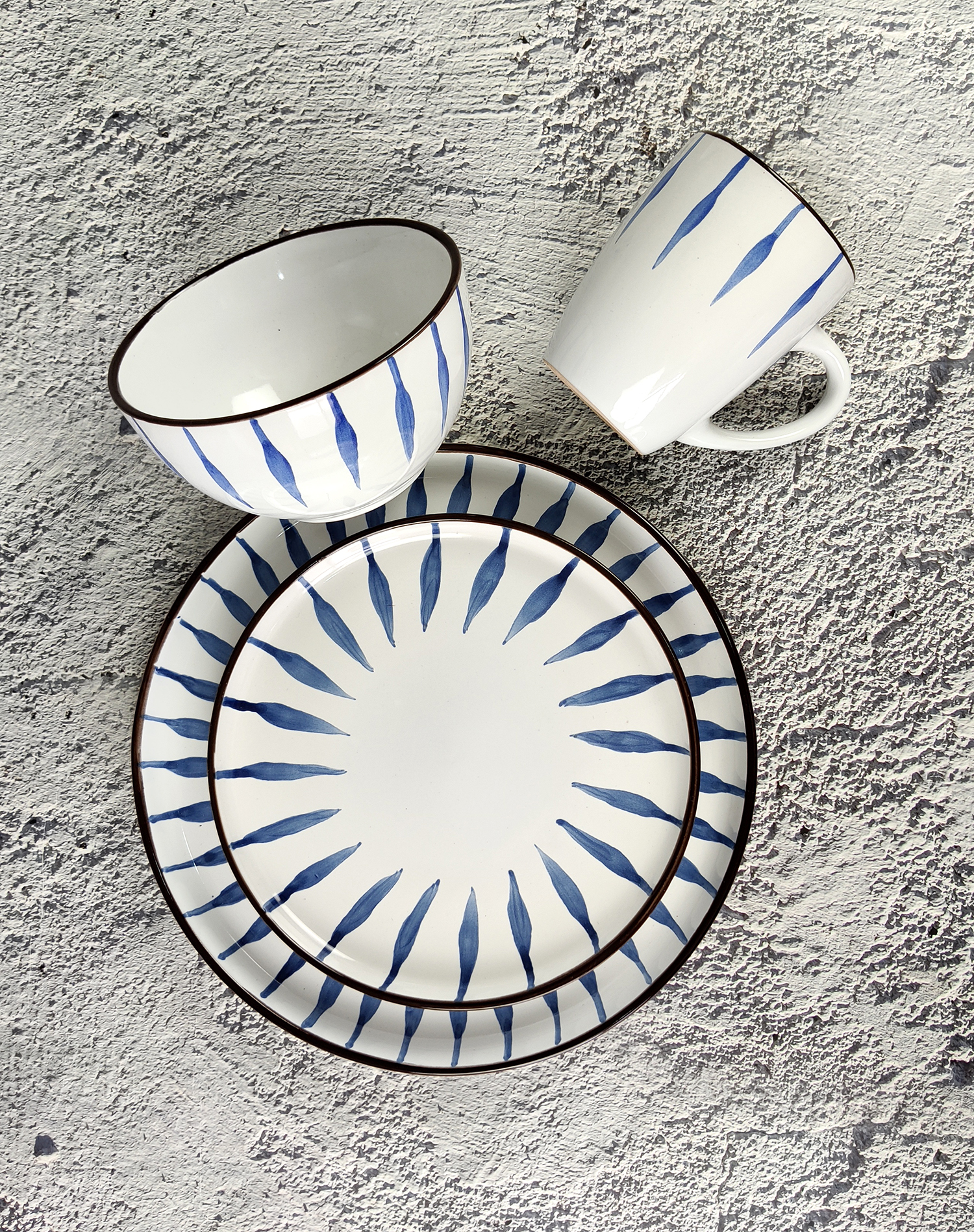 CHANGSHA HAPPY GO Hand-Painted Blue Stripe Stoneware Dinnerware Set | happygodinnerware.com