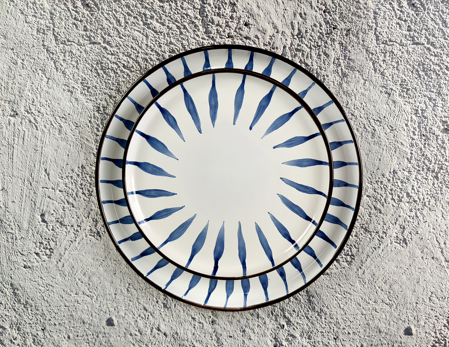 CHANGSHA HAPPY GO Hand-Painted Blue Stripe Stoneware Dinnerware Set | happygodinnerware.com