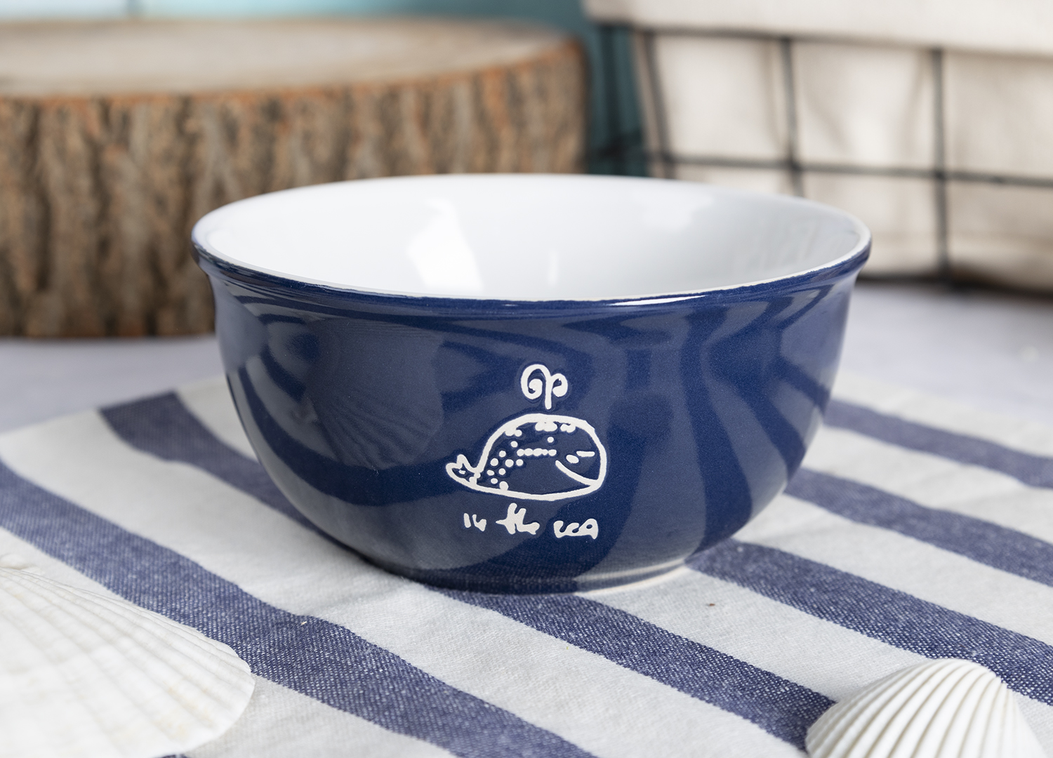 CHANGSHA HAPPY GO  Deep Blue Marine-Themed Stoneware Set – Hand-Drawn Ocean Icons, 16 Pieces |happygodinnerware.com