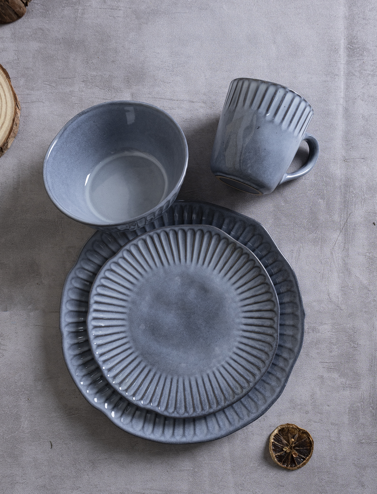 CHANGSHA HAPPY GO 16-Piece Irregular Natural Stoneware Dinnerware Set | Embossed Nordic Vintage Style | Reactive Glaze Finish | Home & Hospitality Use|happygodinnerware.com