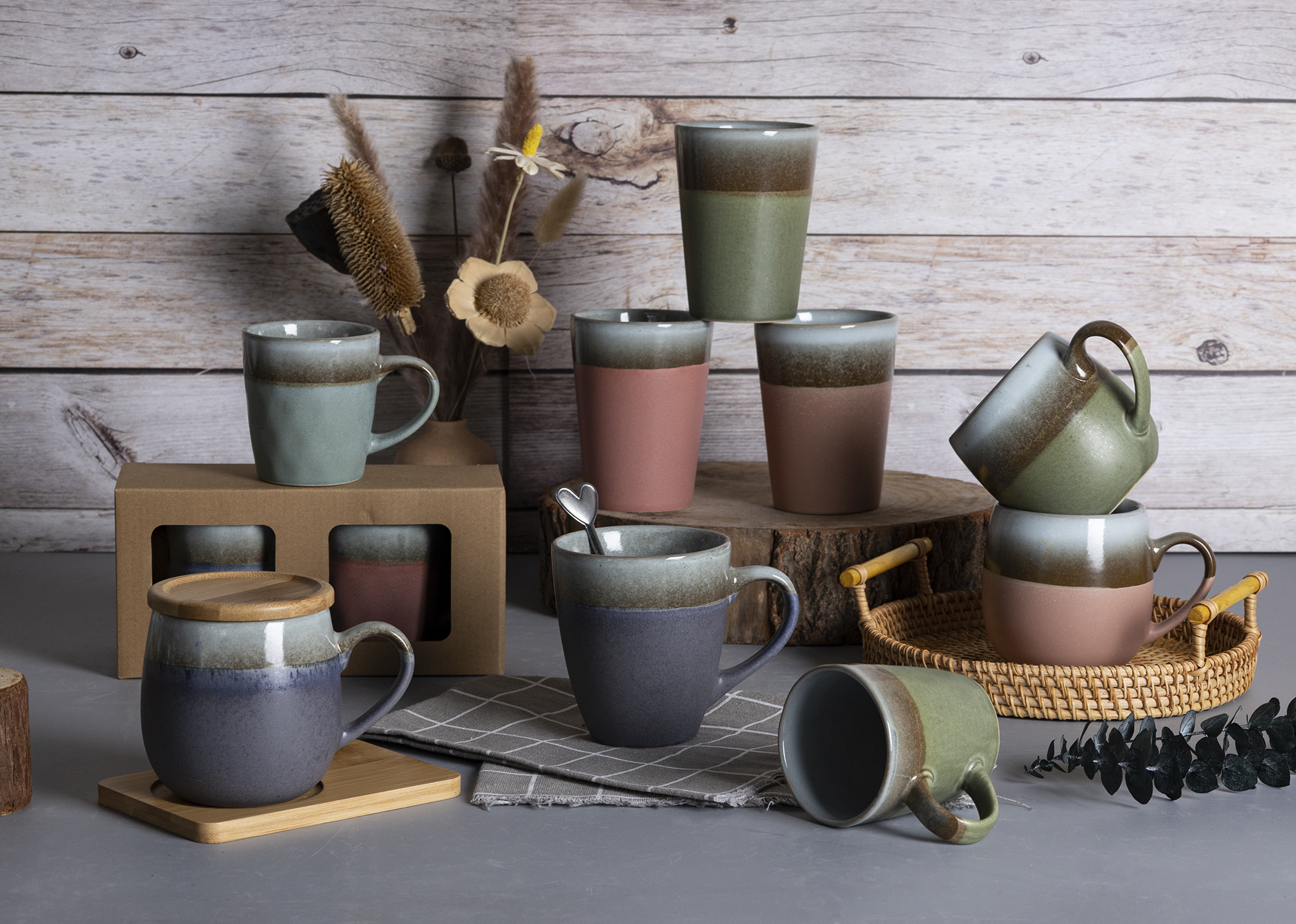 CHANGSHA HAPPY GO Two-Tone Reactive Glaze Stoneware Mug Set | Handmade Look Coffee Mugs for Home, Office & Gift Use | Customizable Logo Available|happygodinnerware.com