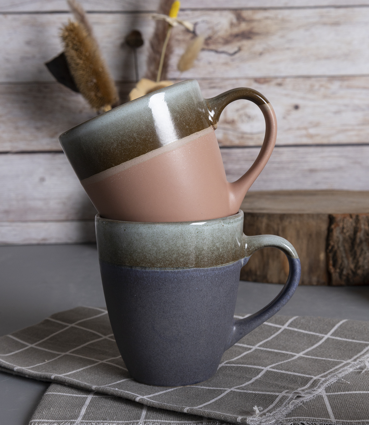 CHANGSHA HAPPY GO Two-Tone Reactive Glaze Stoneware Mug Set | Handmade Look Coffee Mugs for Home, Office & Gift Use | Customizable Logo Available|happygodinnerware.com