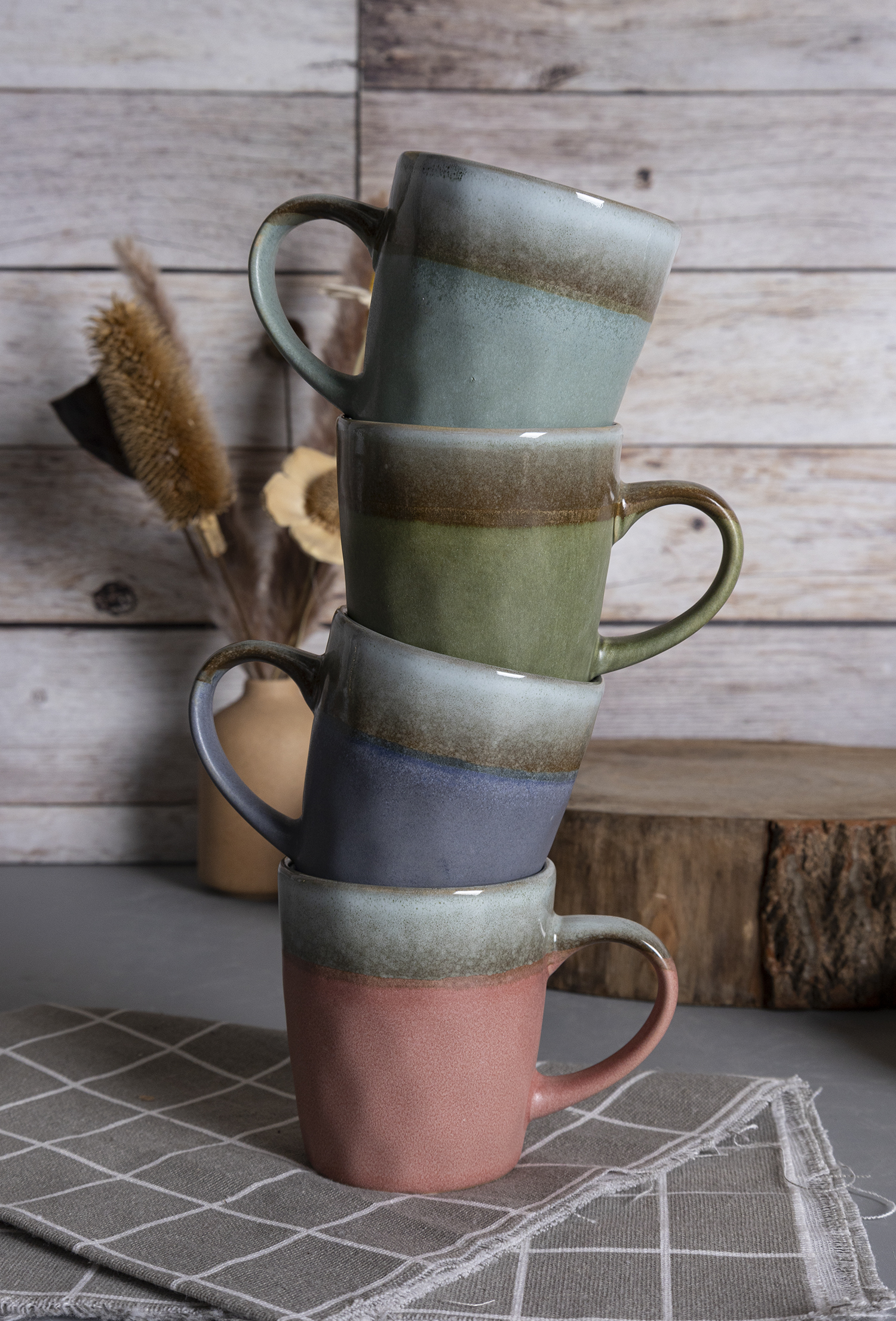 CHANGSHA HAPPY GO Two-Tone Reactive Glaze Stoneware Mug Set | Handmade Look Coffee Mugs for Home, Office & Gift Use | Customizable Logo Available|happygodinnerware.com