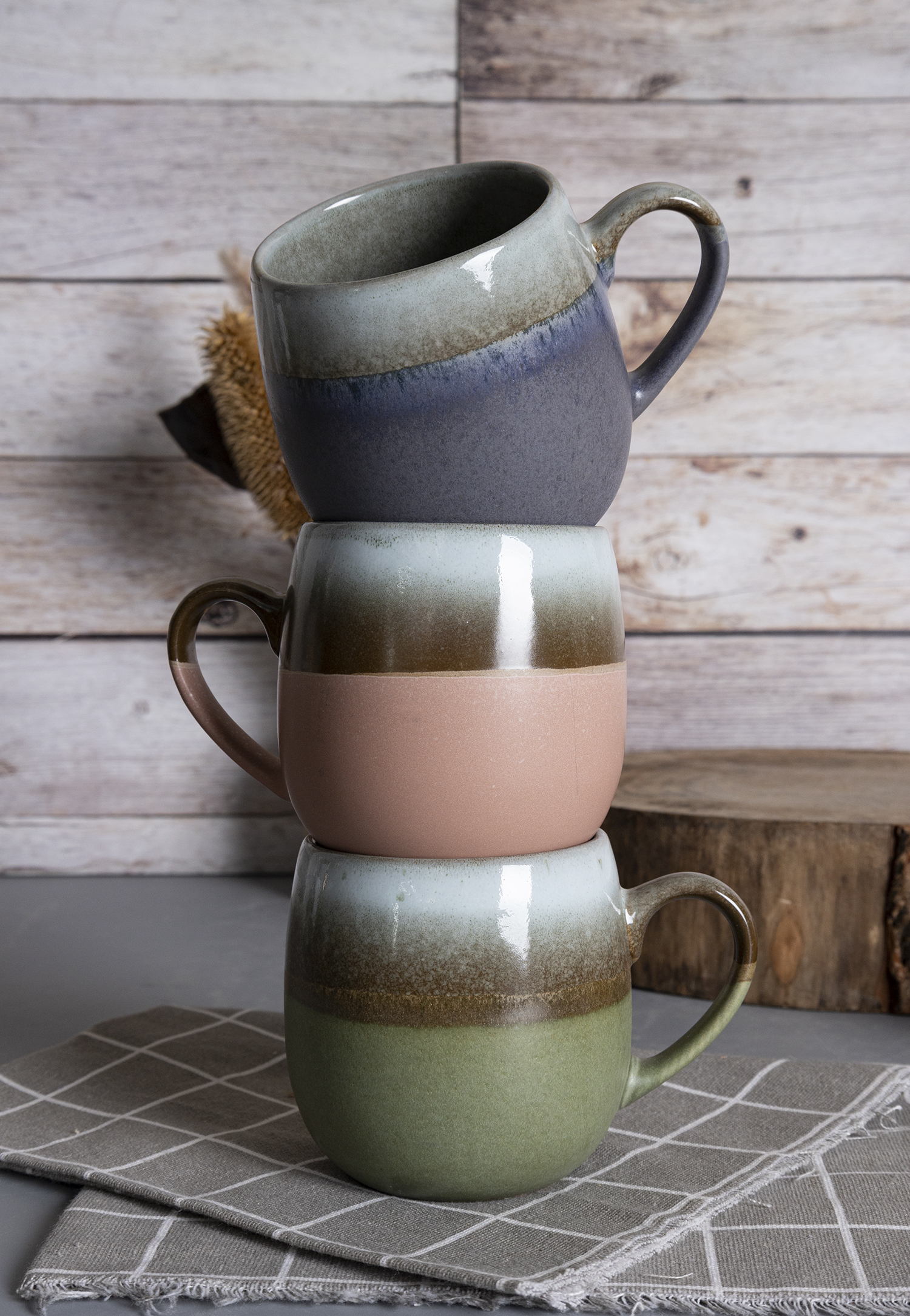 CHANGSHA HAPPY GO Two-Tone Reactive Glaze Stoneware Mug Set | Handmade Look Coffee Mugs for Home, Office & Gift Use | Customizable Logo Available|happygodinnerware.com