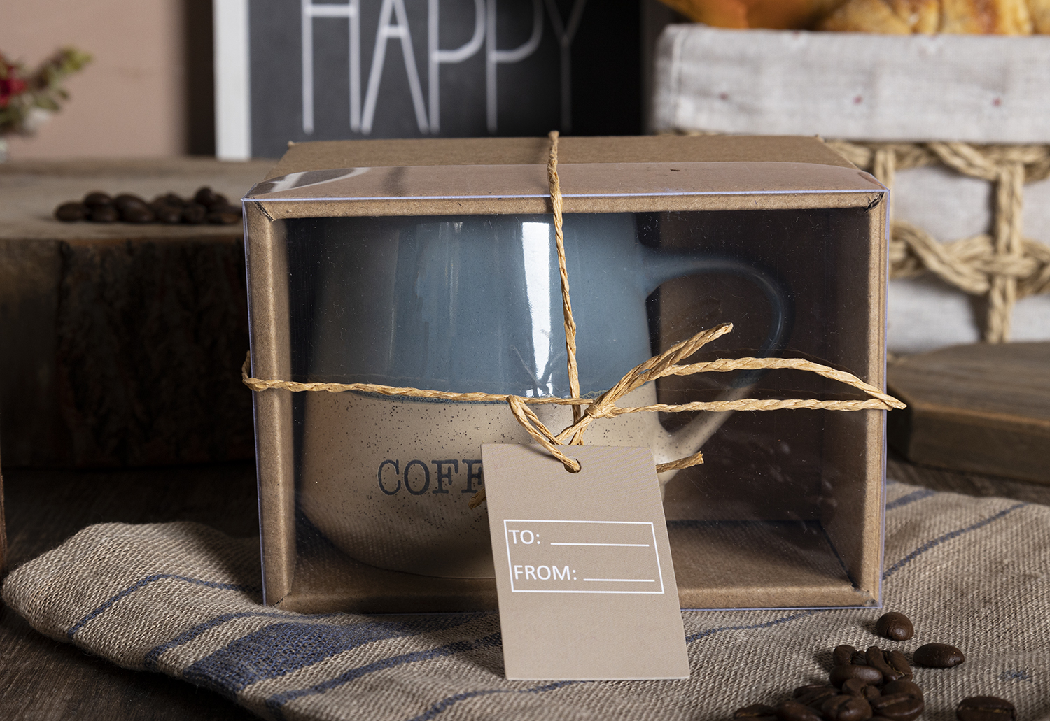 CHANGSHA HAPPY GO Macaron Two-Tone Stoneware Mug Set with Embossed COFFEE Text | High-Temp Glazed Ceramic Cups for Home, Café & Gift Use|happygodinnerware.com