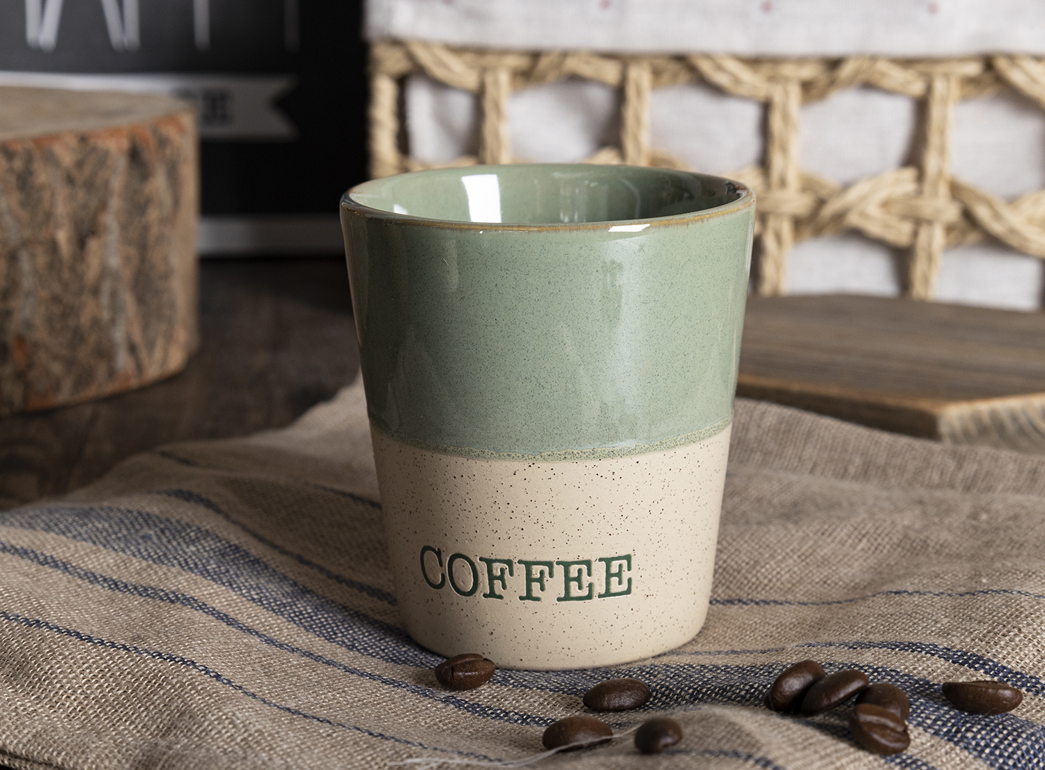 CHANGSHA HAPPY GO Macaron Two-Tone Stoneware Mug Set with Embossed COFFEE Text | High-Temp Glazed Ceramic Cups for Home, Café & Gift Use|happygodinnerware.com