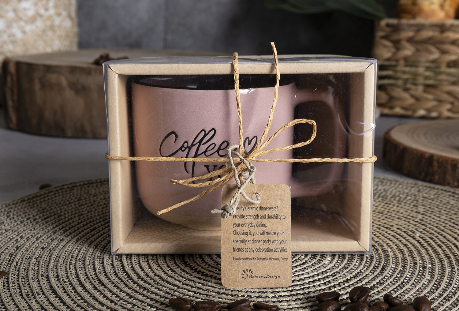 CHANGSHA HAPPY GO Printed Macaron Stoneware Mug Set with Metal Rack & Gift Box | Coffee Letter Design | Modern Ceramic Cups for Home, Café & Gift Use|happygodinnerware.com