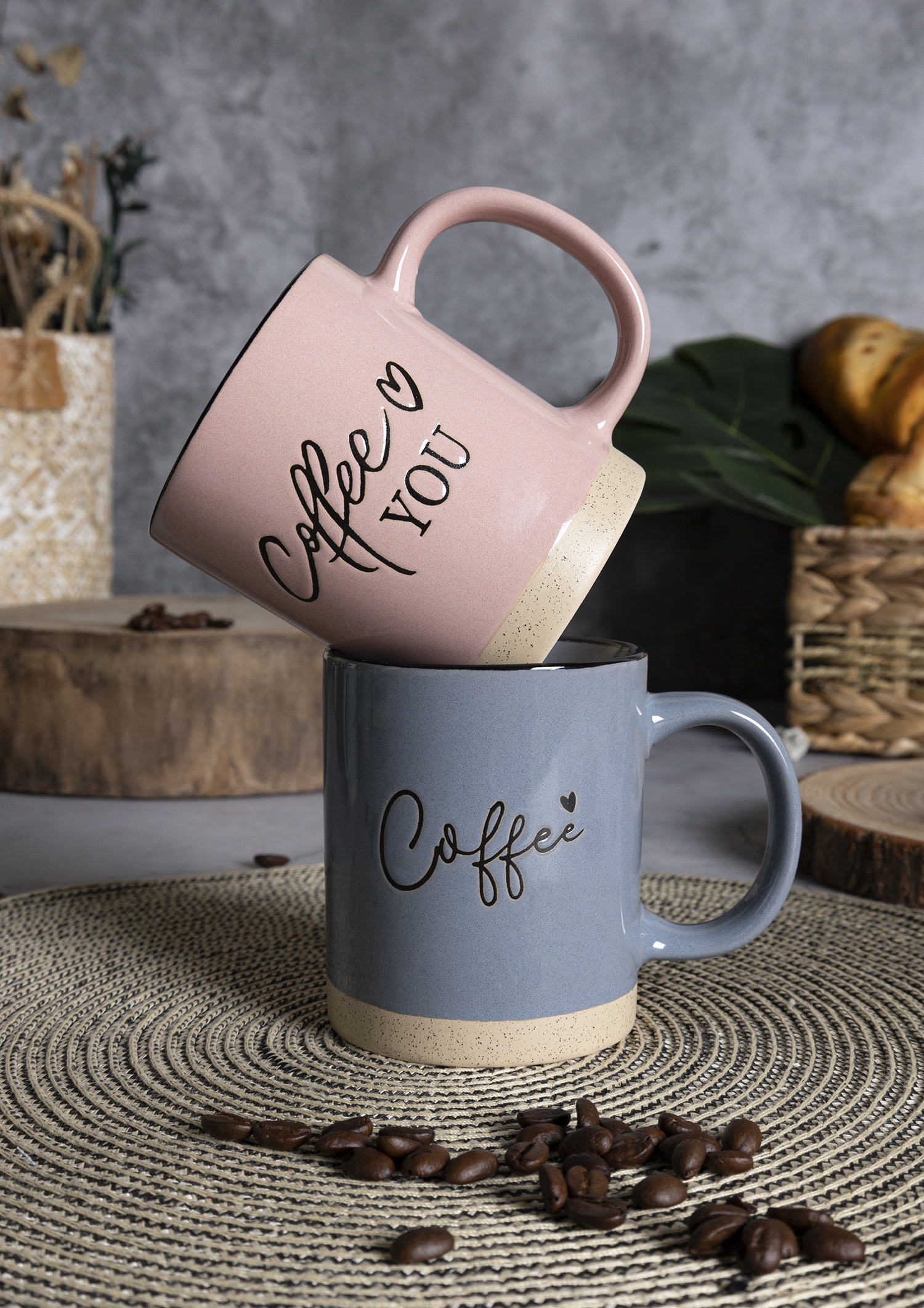 CHANGSHA HAPPY GO Printed Macaron Stoneware Mug Set with Metal Rack & Gift Box | Coffee Letter Design | Modern Ceramic Cups for Home, Café & Gift Use|happygodinnerware.com