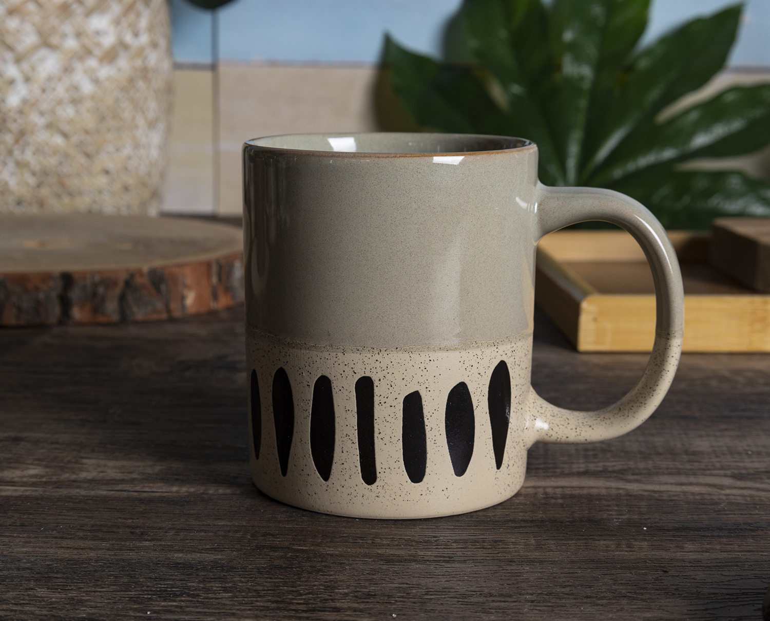 CHANGSHA HAPPY GO Boho Hand-Painted Stoneware Mug Set with Rack & Gift Box | Rustic Sand Glaze Finish | Geometric Pattern Coffee Mugs for Home & Café Use|happygodinnerware.com