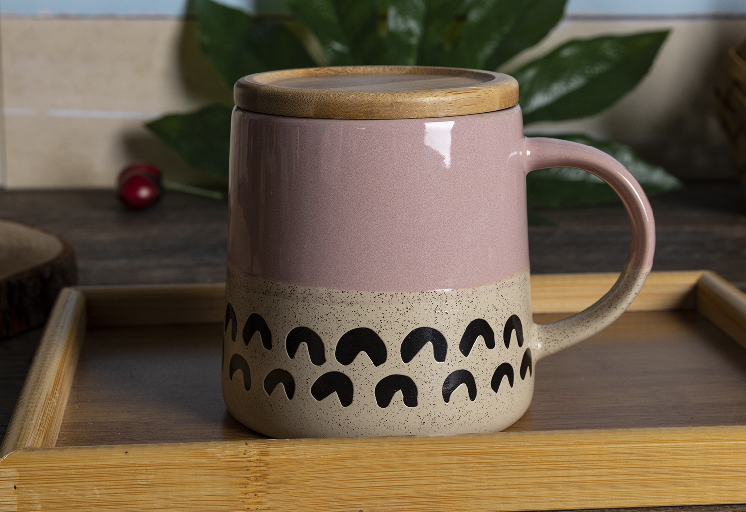 CHANGSHA HAPPY GO Boho Hand-Painted Stoneware Mug Set with Rack & Gift Box | Rustic Sand Glaze Finish | Geometric Pattern Coffee Mugs for Home & Café Use|happygodinnerware.com