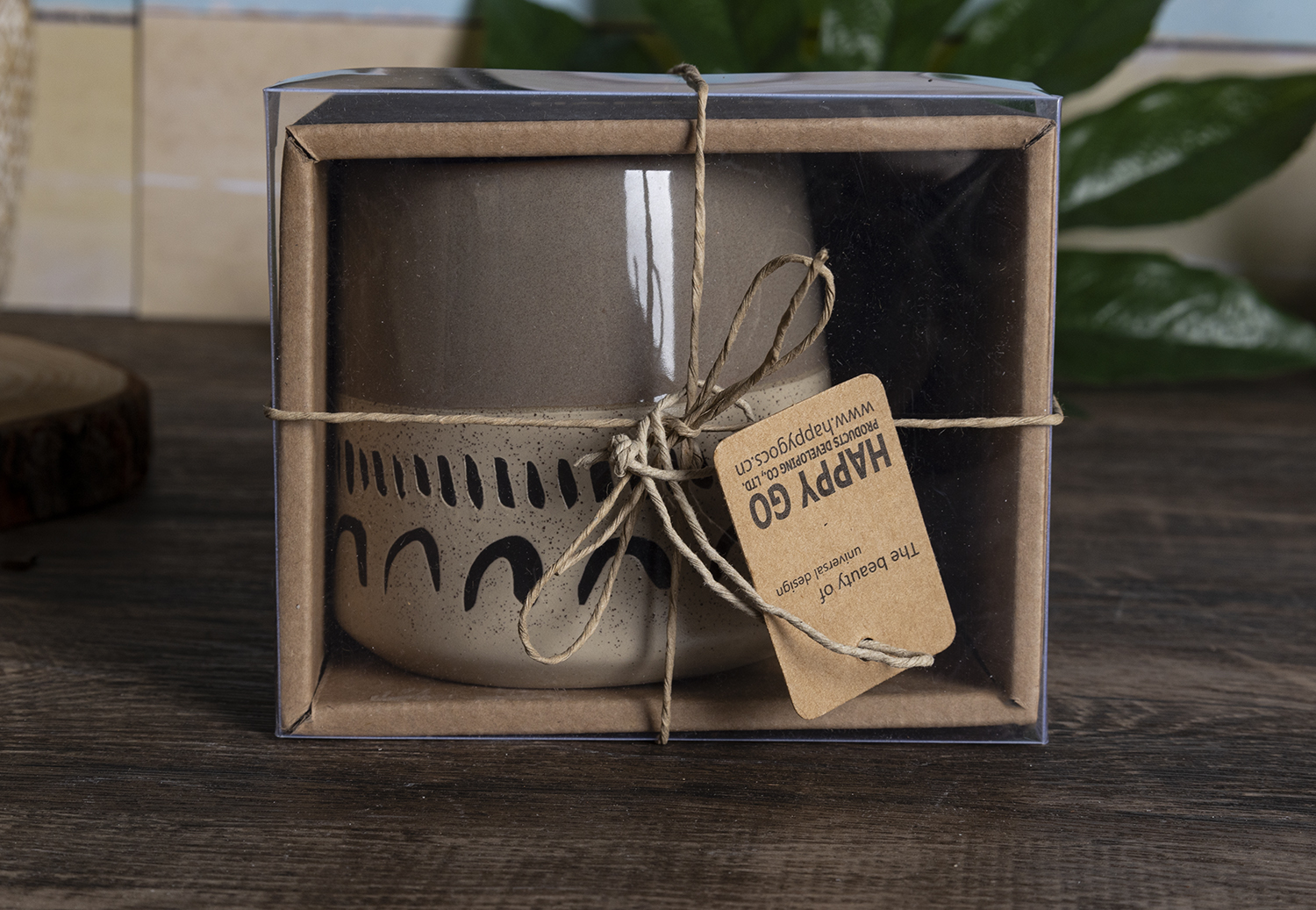 CHANGSHA HAPPY GO Boho Hand-Painted Stoneware Mug Set with Rack & Gift Box | Rustic Sand Glaze Finish | Geometric Pattern Coffee Mugs for Home & Café Use|happygodinnerware.com