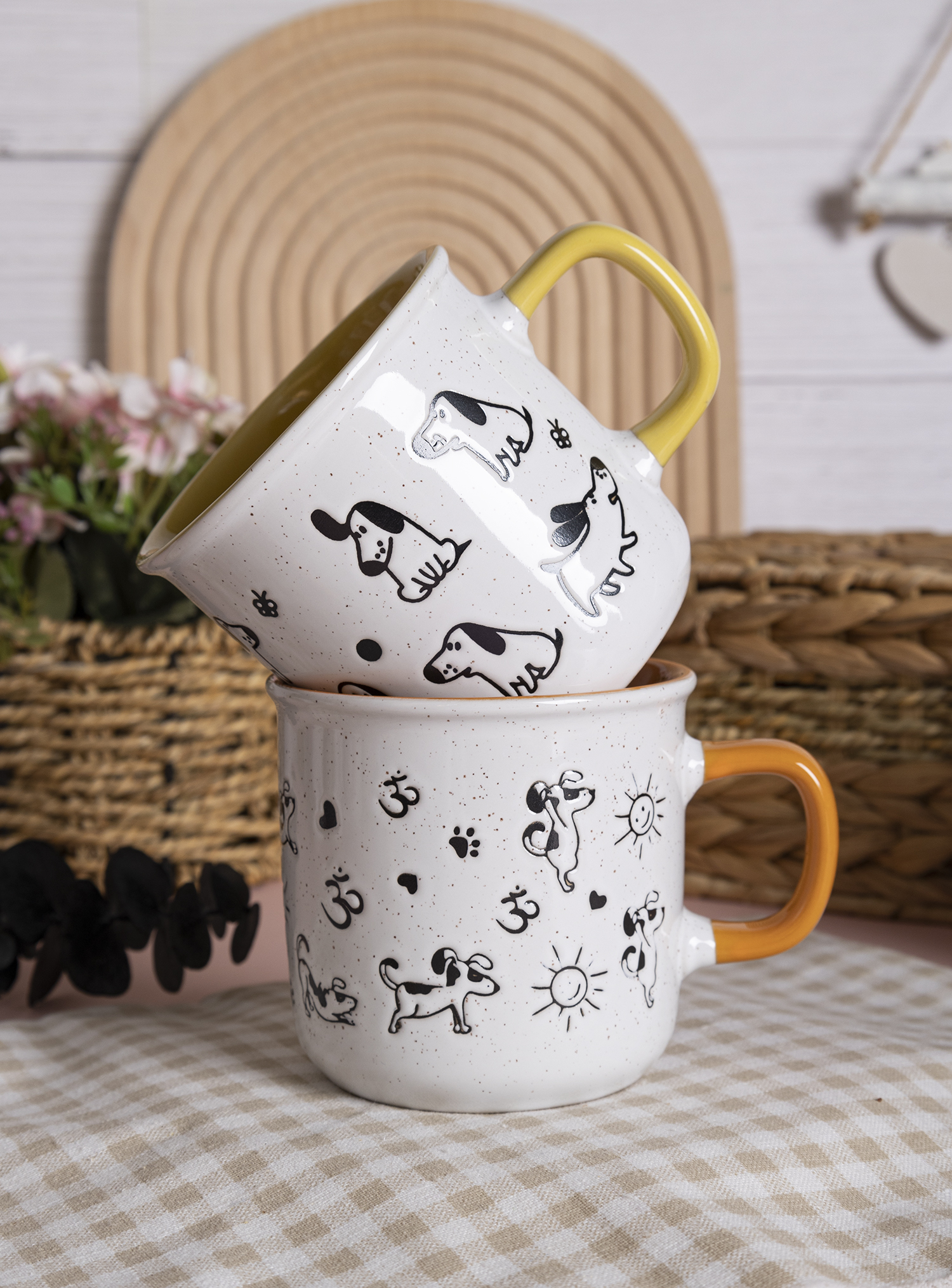 CHANGSHA HAPPY GO Cartoon Animal Stoneware Mug & Bowl Set | Hand-Drawn Pet Cat Dog Design | Cute Ceramic Tableware for Home, Kids & Gift|happygodinnerware.com