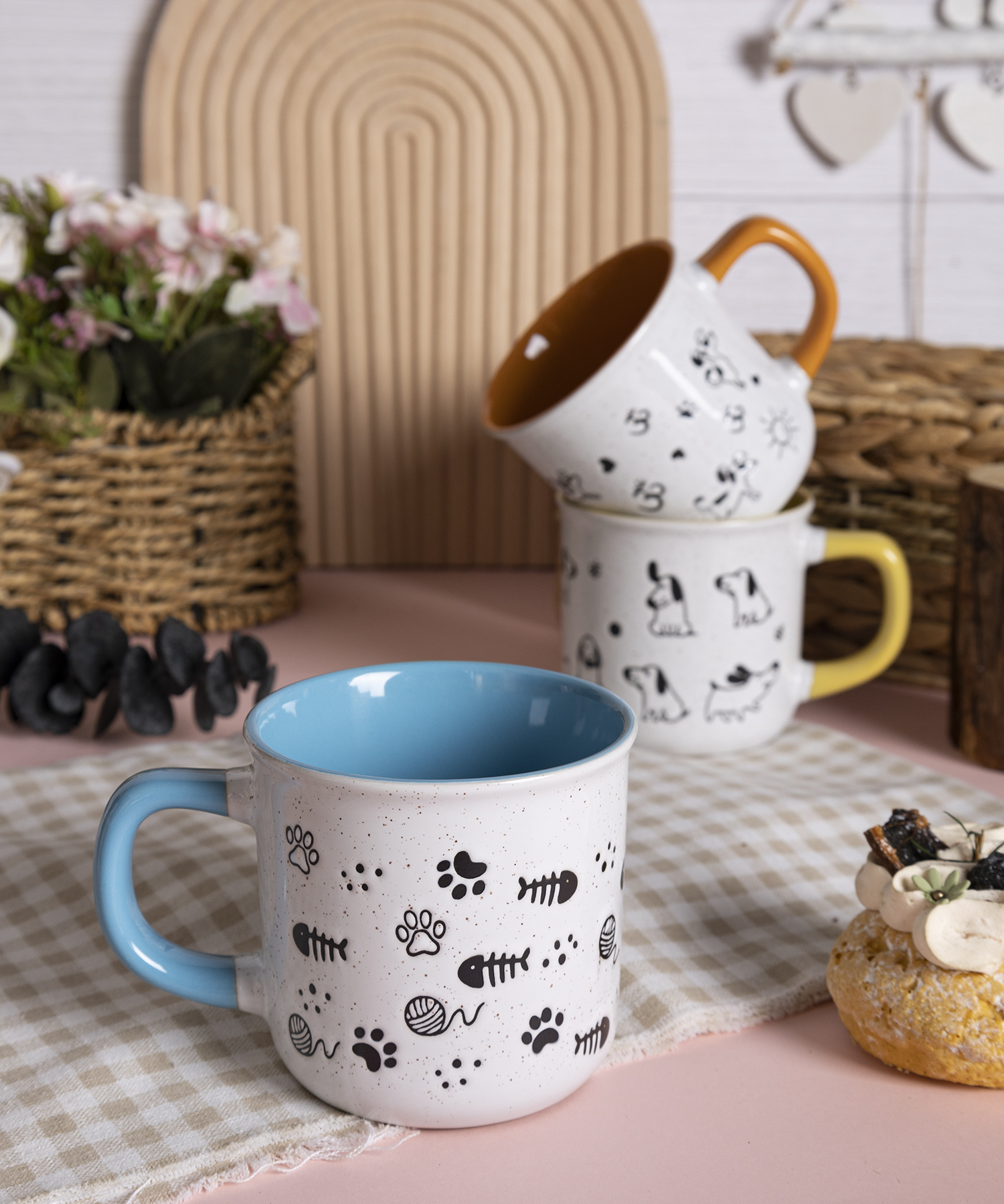 CHANGSHA HAPPY GO Cartoon Animal Stoneware Mug & Bowl Set | Hand-Drawn Pet Cat Dog Design | Cute Ceramic Tableware for Home, Kids & Gift|happygodinnerware.com