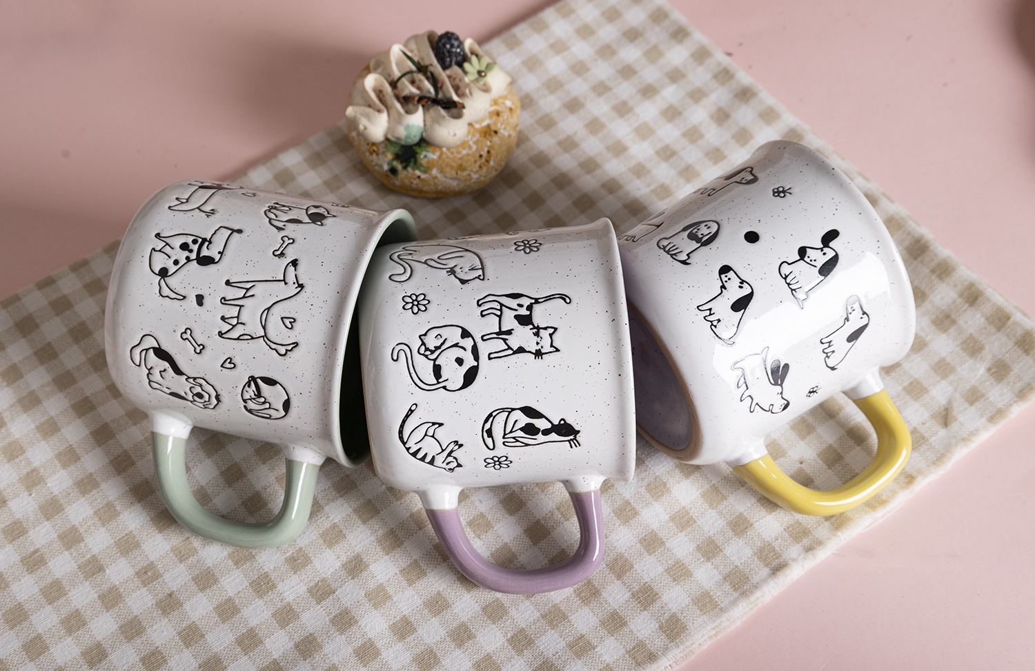 CHANGSHA HAPPY GO Cartoon Animal Stoneware Mug & Bowl Set | Hand-Drawn Pet Cat Dog Design | Cute Ceramic Tableware for Home, Kids & Gift|happygodinnerware.com