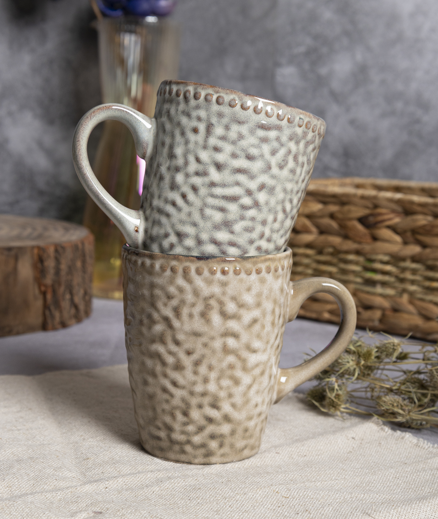 CHANGSHA HAPPY GO Multi-Colored Hammered Texture Stoneware Dinnerware Set | Reactive Glaze Rustic Finish | Plates, Bowls & Mugs for Home & Café Use|happygodinnerware.com
