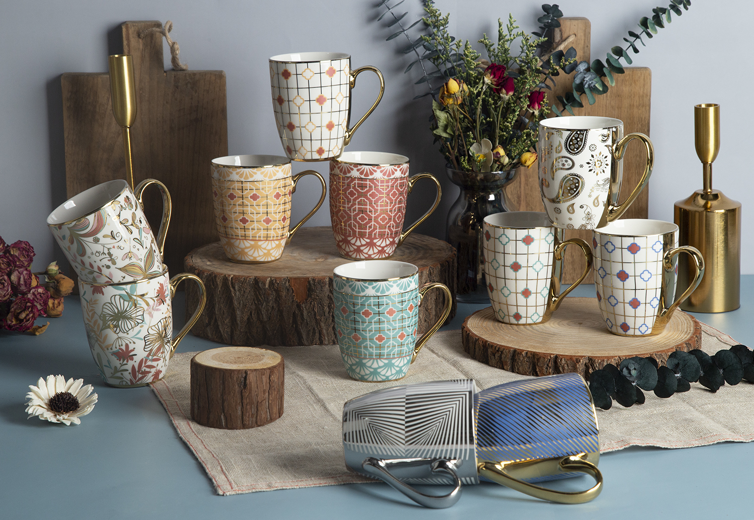 CHANGSHA HAPPY GO Gilded Mosaic Bone China Mug Collection | Gold-Trimmed Luxury |Dopamine Series Ceramics|happygodinnerware.com