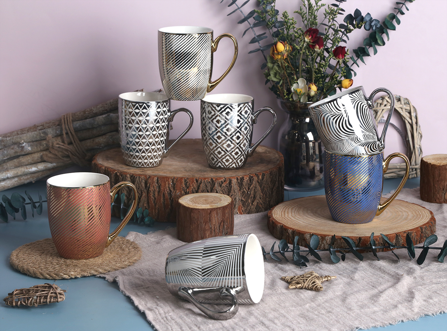 CHANGSHA HAPPY GO Gilded Mosaic Bone China Mug Collection | Gold-Trimmed Luxury |Dopamine Series Ceramics|happygodinnerware.com