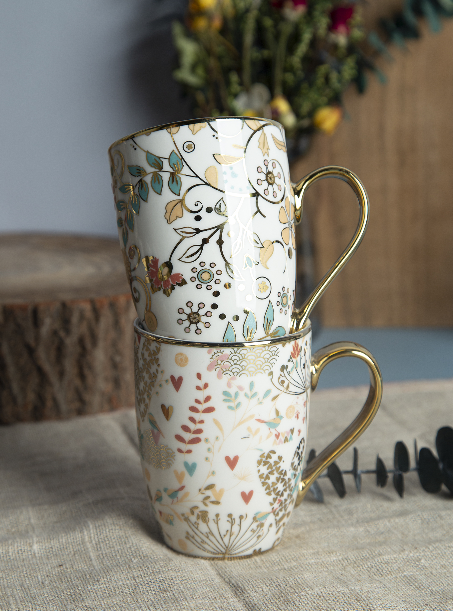 CHANGSHA HAPPY GO Gilded Mosaic Bone China Mug Collection | Gold-Trimmed Luxury |Dopamine Series Ceramics|happygodinnerware.com