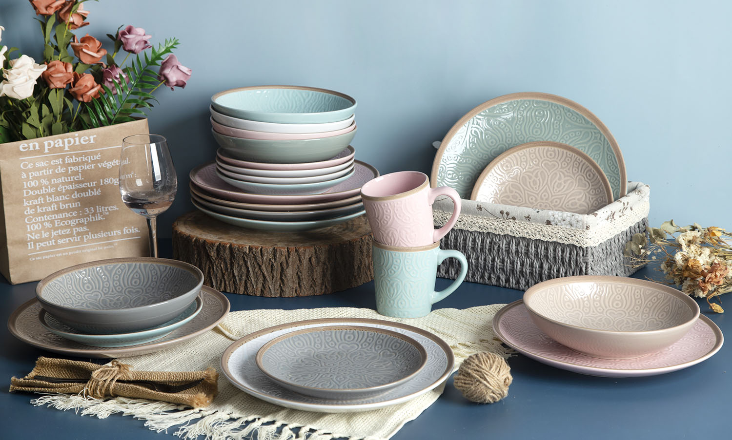 CHANGSHA HAPPY GO Embossed Colored Glaze Ceramic Collection | happygodinnerware.com