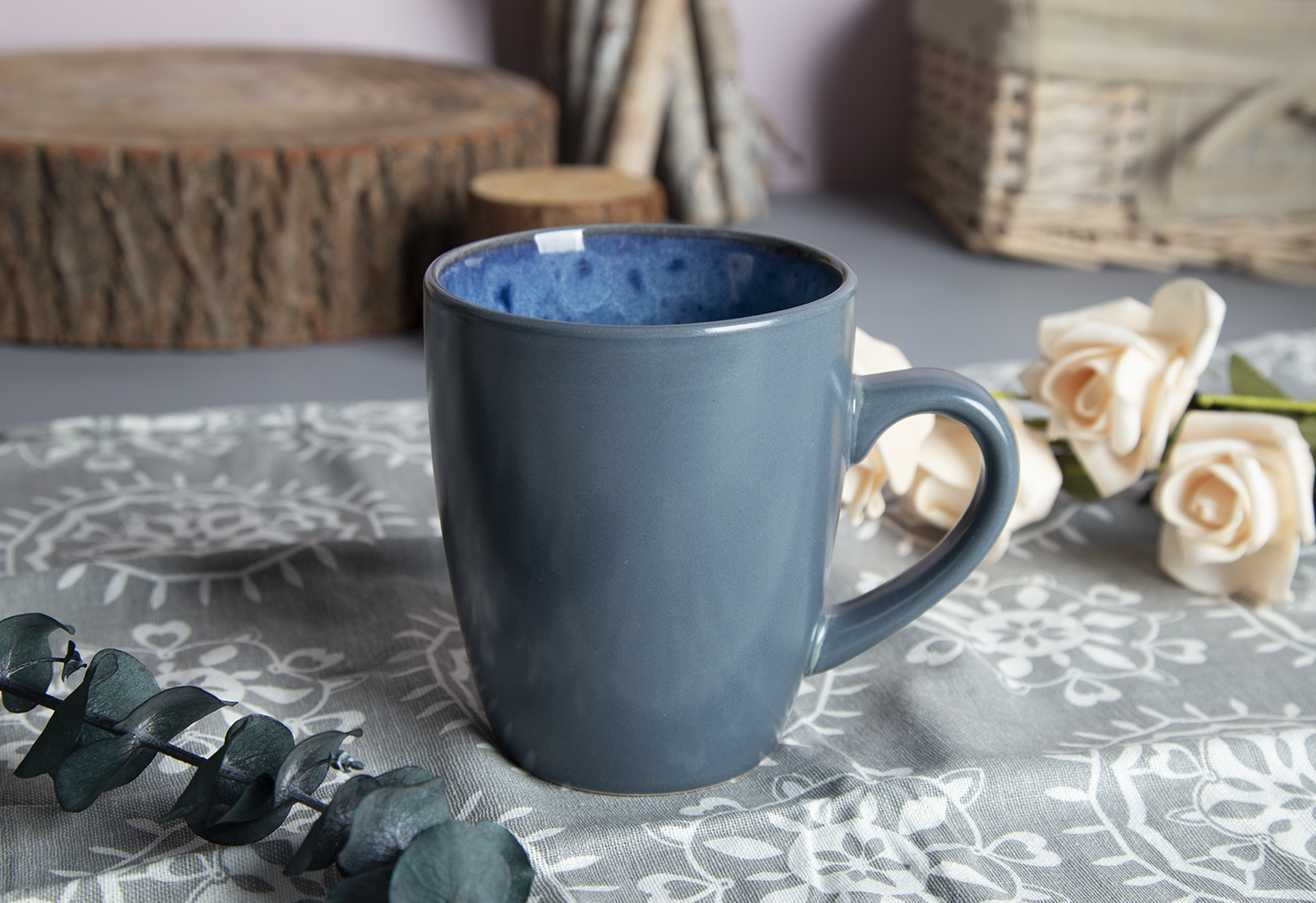 CHANGSHA HAPPY GO Indigo Ocean Reactive Glaze Stoneware Trio | Glossy Blue Speckle Finish | happygoceramics.com