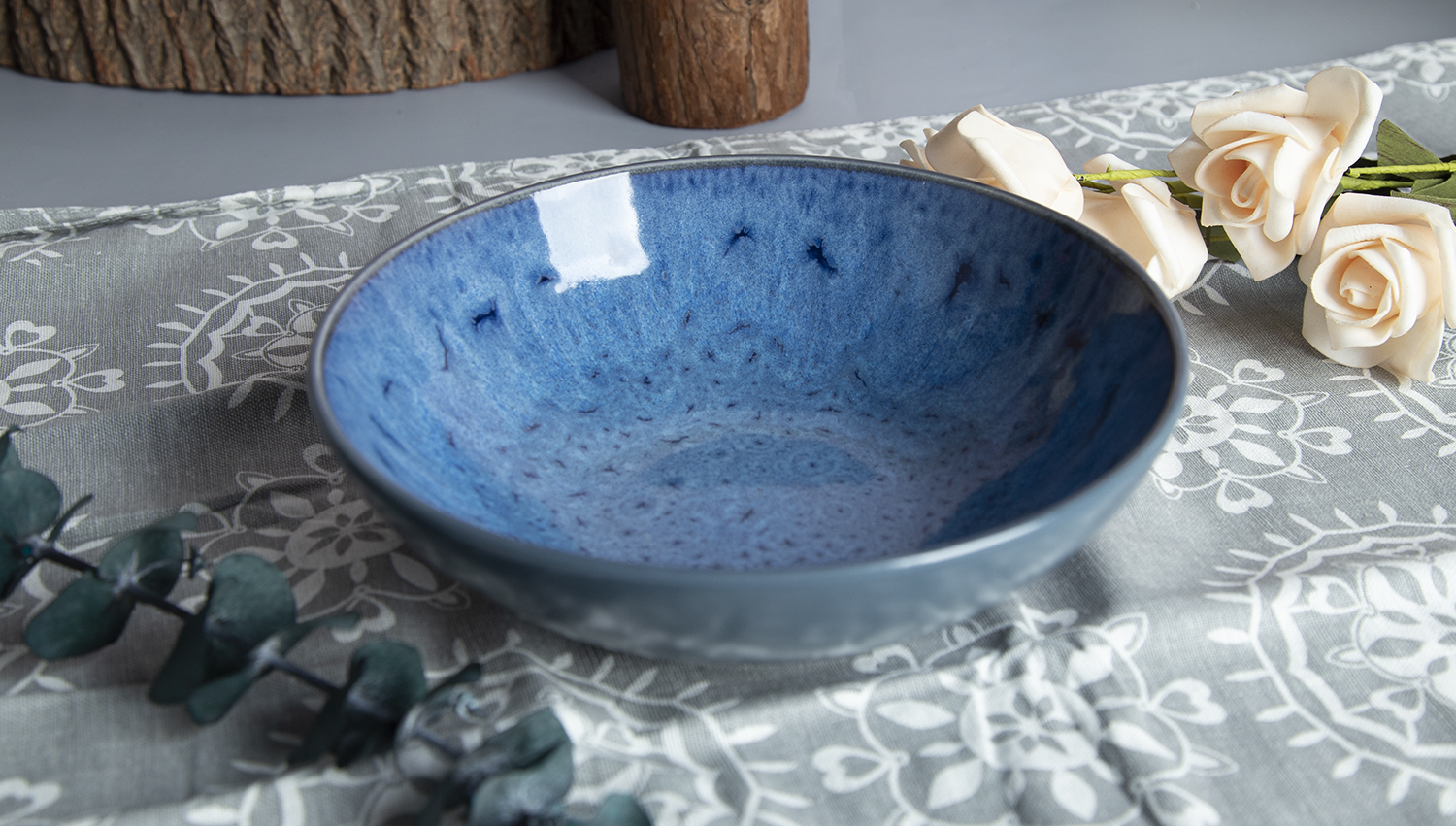 CHANGSHA HAPPY GO Indigo Ocean Reactive Glaze Stoneware Trio | Glossy Blue Speckle Finish | happygoceramics.com