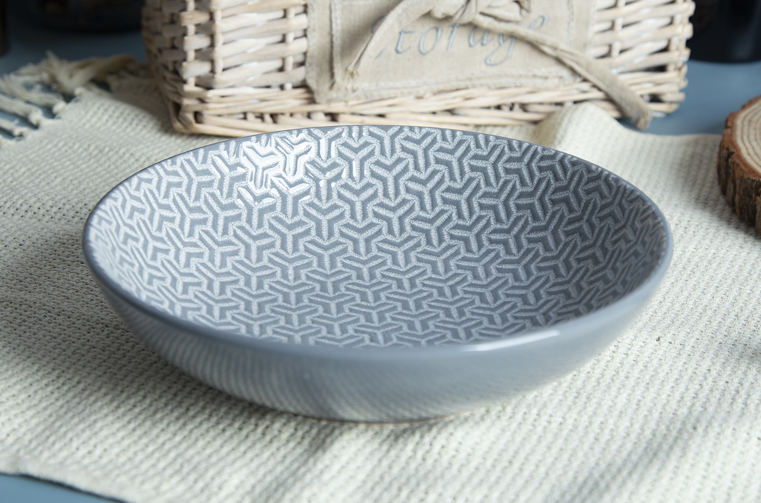 CHANGSHA HAPPY GO Moroccan Mosaic Embossed Reactive Glaze Stoneware Set | Matte Grey Finish | happygoceramics.com