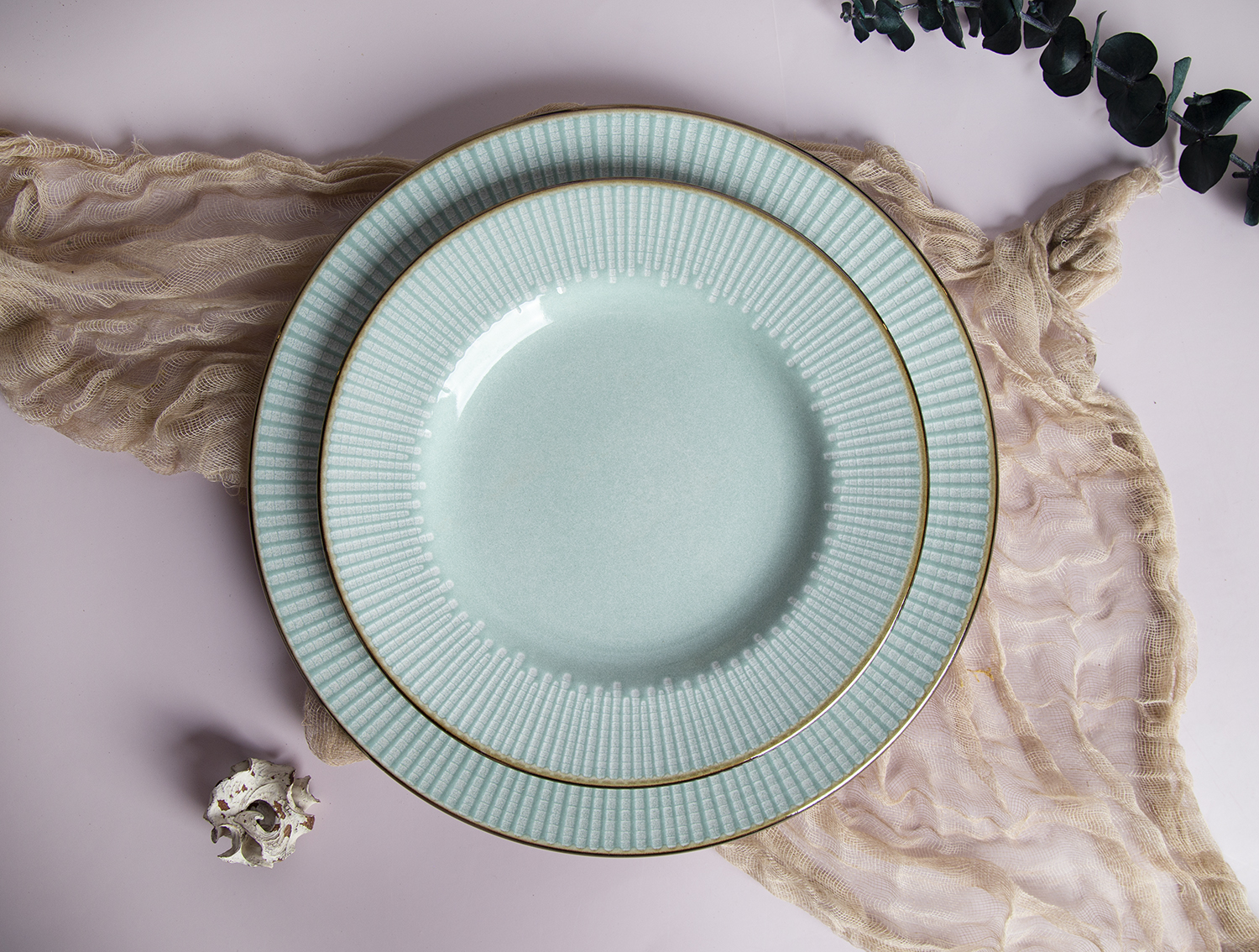 CHANGSHA HAPPY GO Mint Horizon Embossed-Relief Reactive-Glaze Stoneware Bowl | Subtle Green Matte Finish |Dopamine Series Ceramics|happygodinnerware.com
