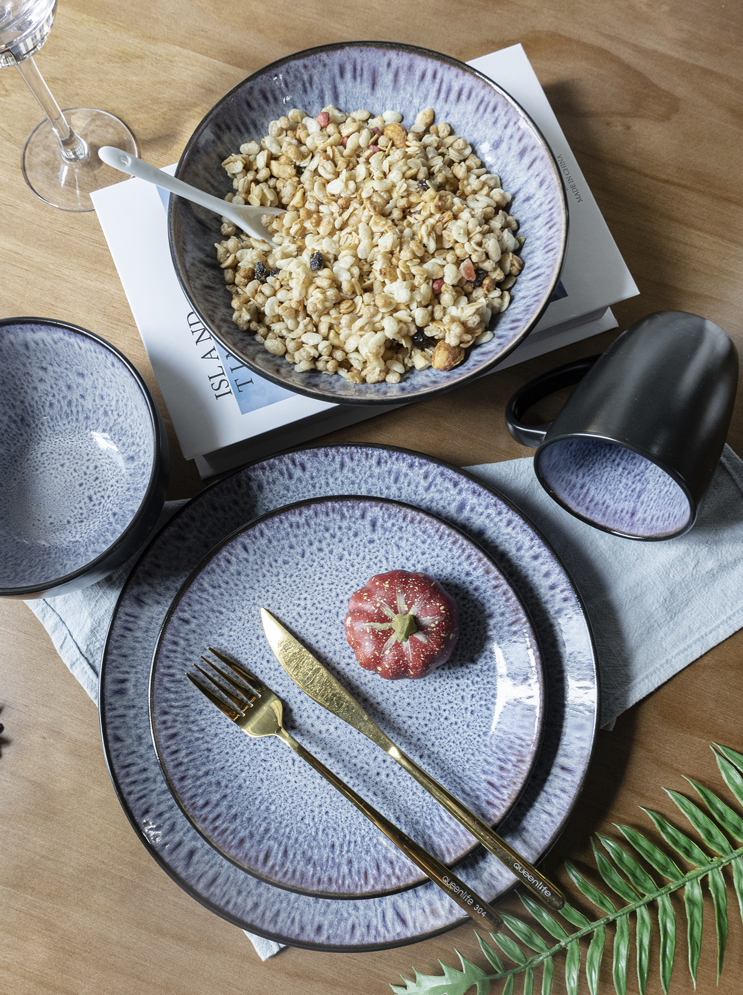 CHANGSHA HAPPY GO  Reactive Glaze Stoneware Dinnerware Set – Handcrafted Speckled Interior with Matte Black Exterior Finish |happygodinnerware.com