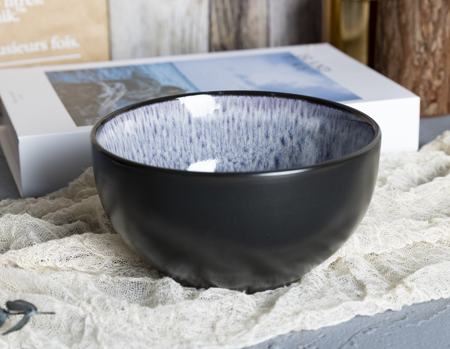 CHANGSHA HAPPY GO  Reactive Glaze Stoneware Dinnerware Set – Handcrafted Speckled Interior with Matte Black Exterior Finish |happygodinnerware.com